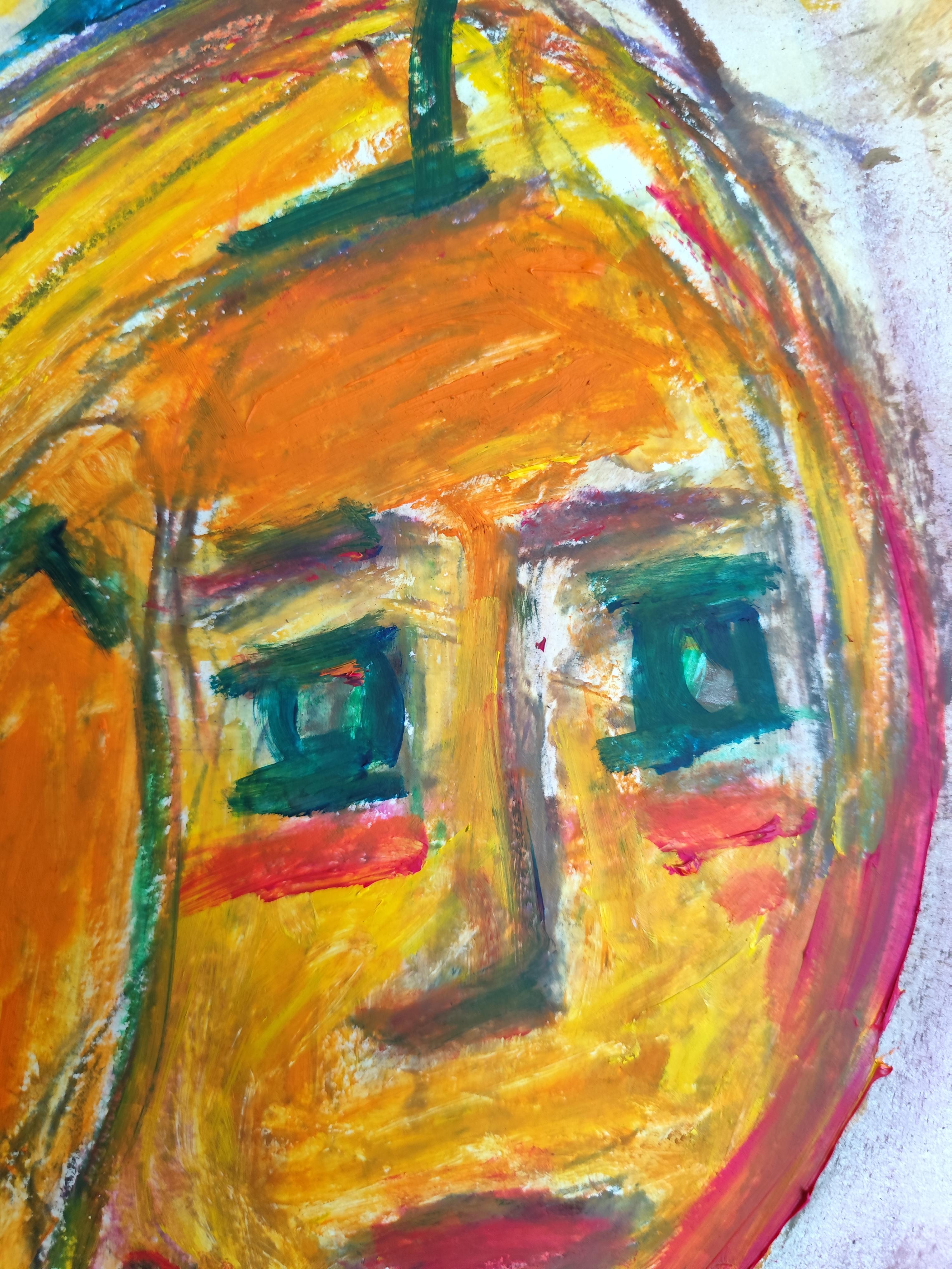 Ritratto astratto contemporaneo di donna espressiva su carta 