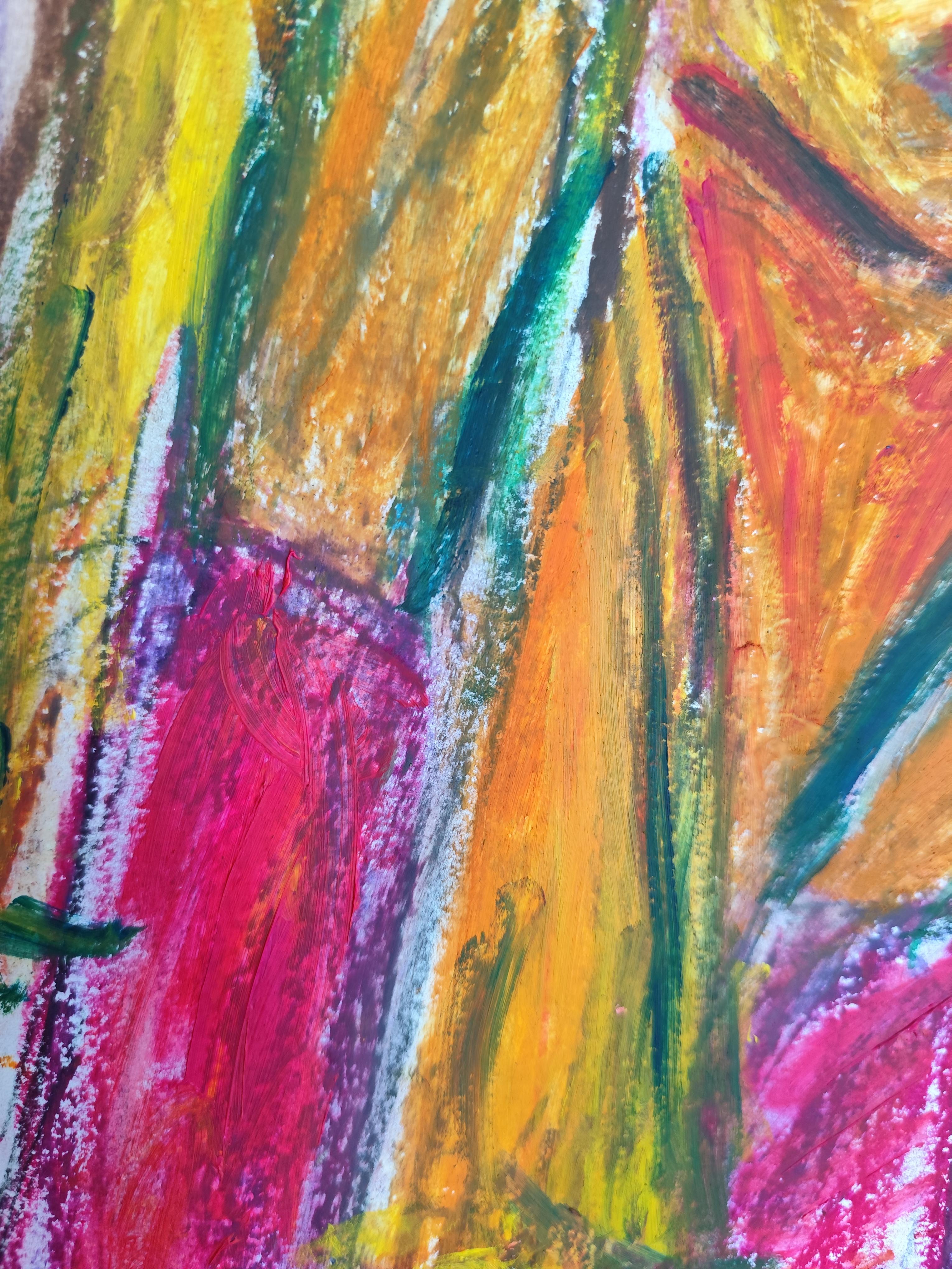 Ritratto astratto contemporaneo di donna espressiva su carta 