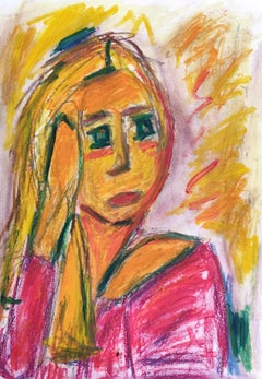 Ritratto astratto contemporaneo di donna espressiva su carta "Dietro gli occhi verdi".