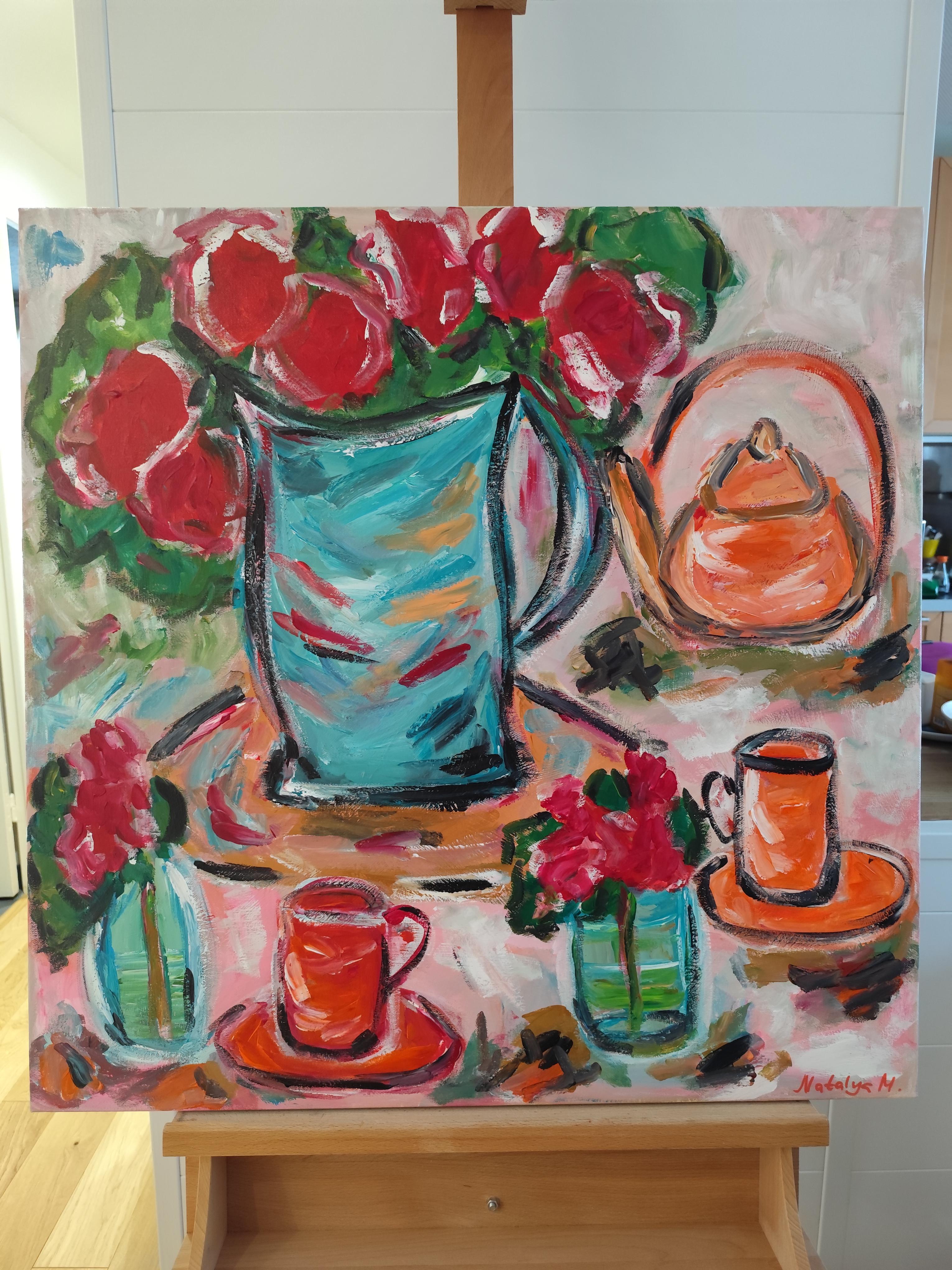 Zeitgenössisches abstraktes fauvistisches Blumenstillleben 