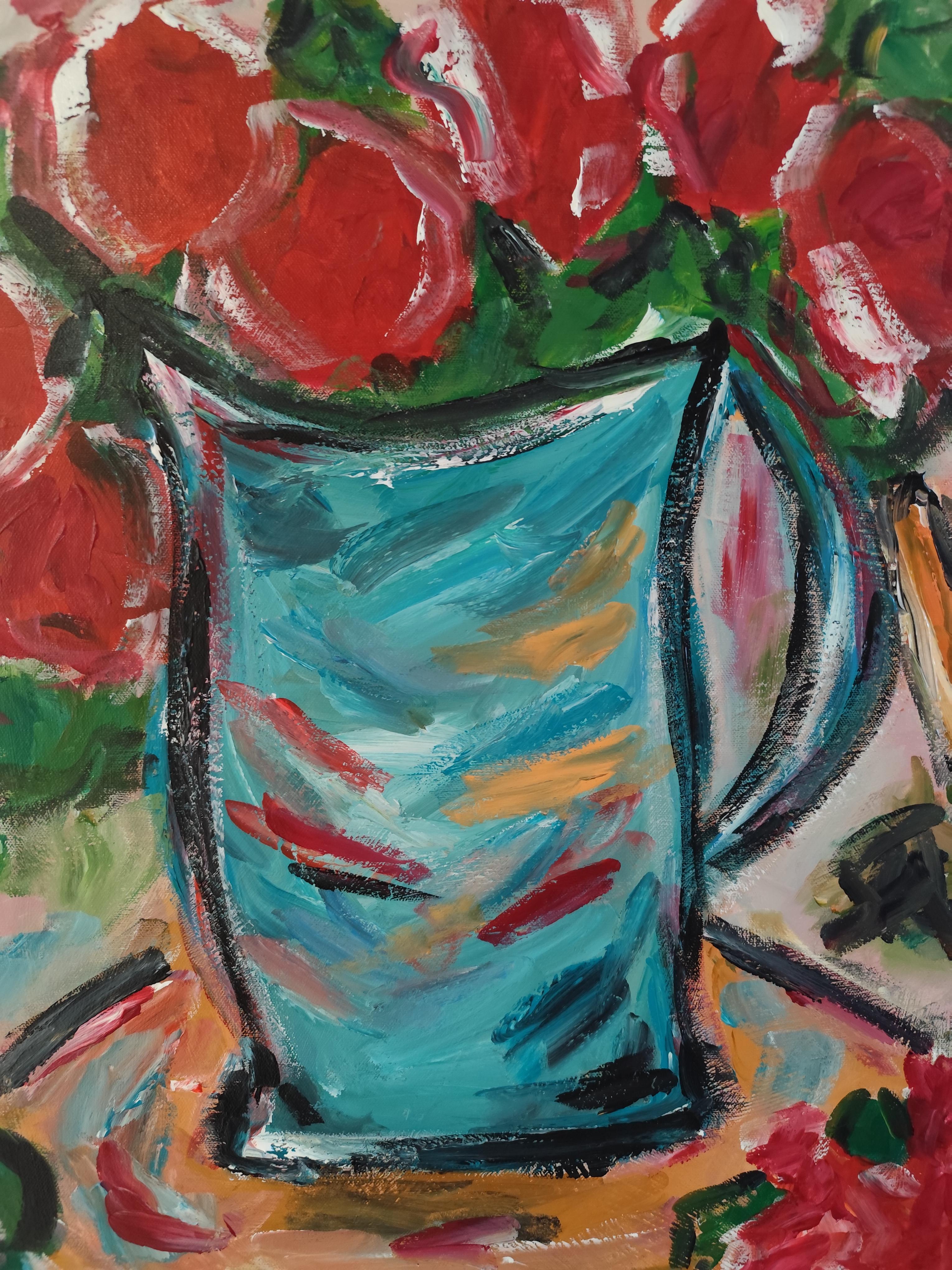 Zeitgenössisches abstraktes fauvistisches Blumenstillleben 