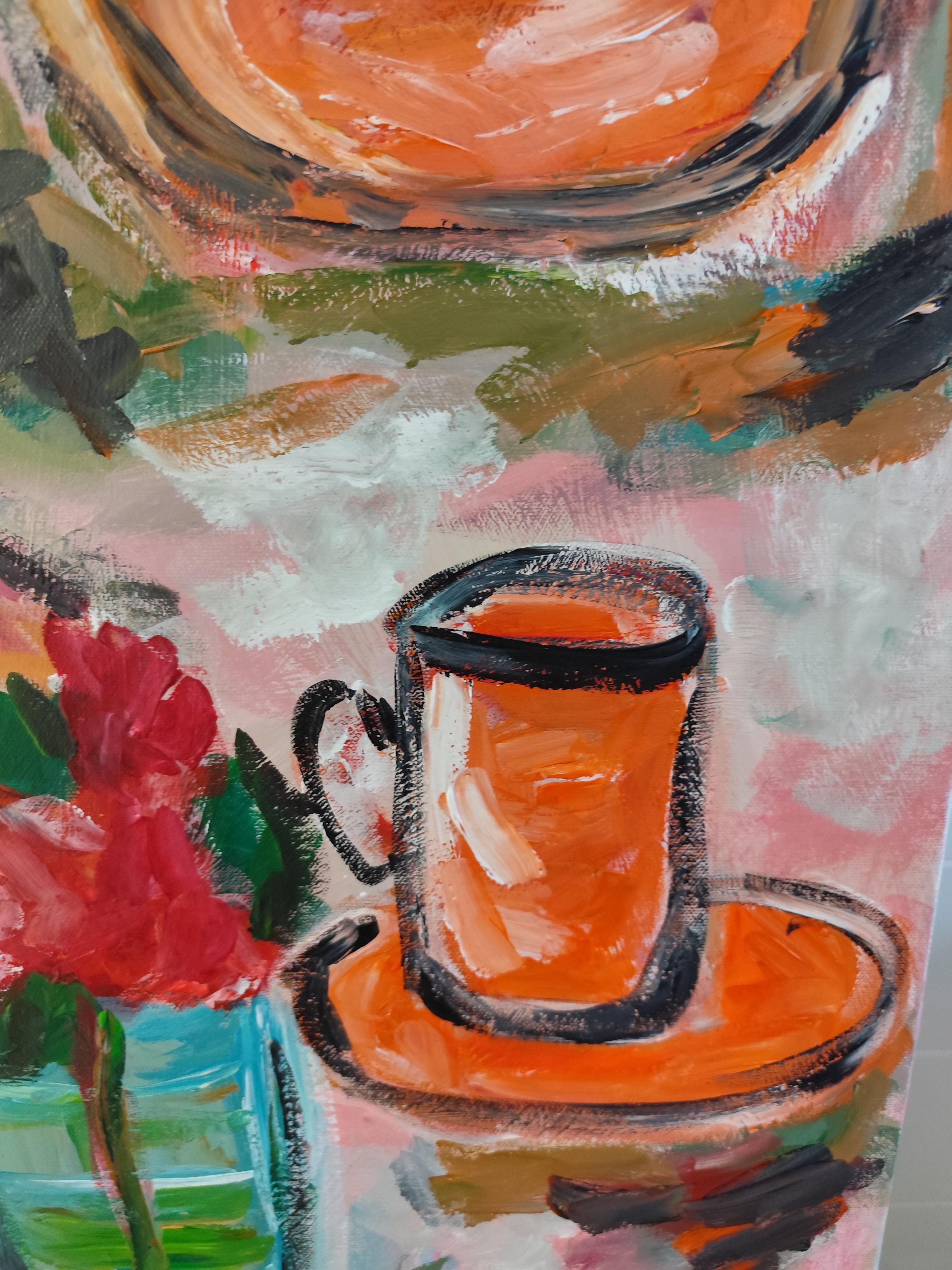 Zeitgenössisches abstraktes fauvistisches Blumenstillleben 