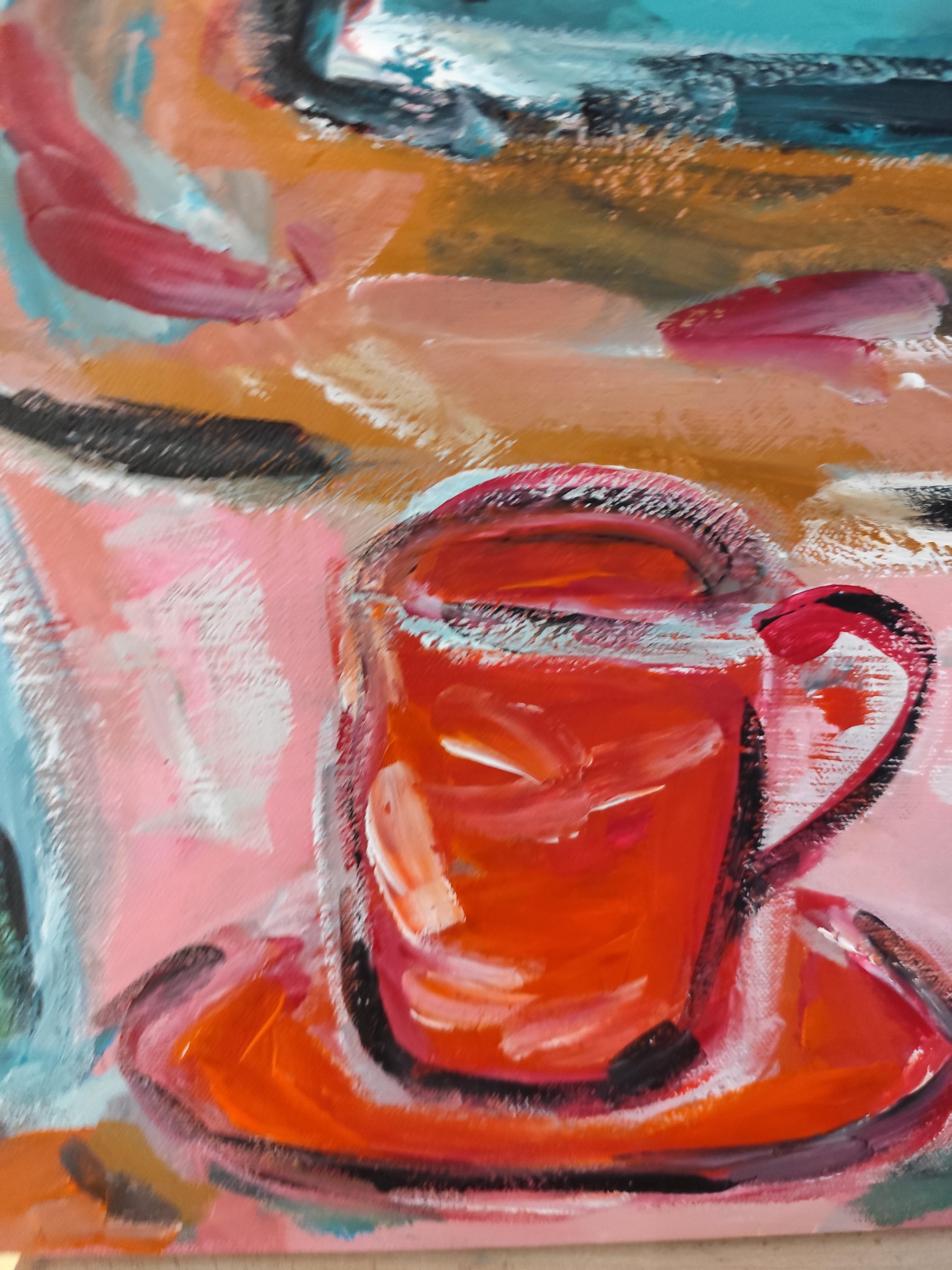 Zeitgenössisches abstraktes fauvistisches Blumenstillleben 