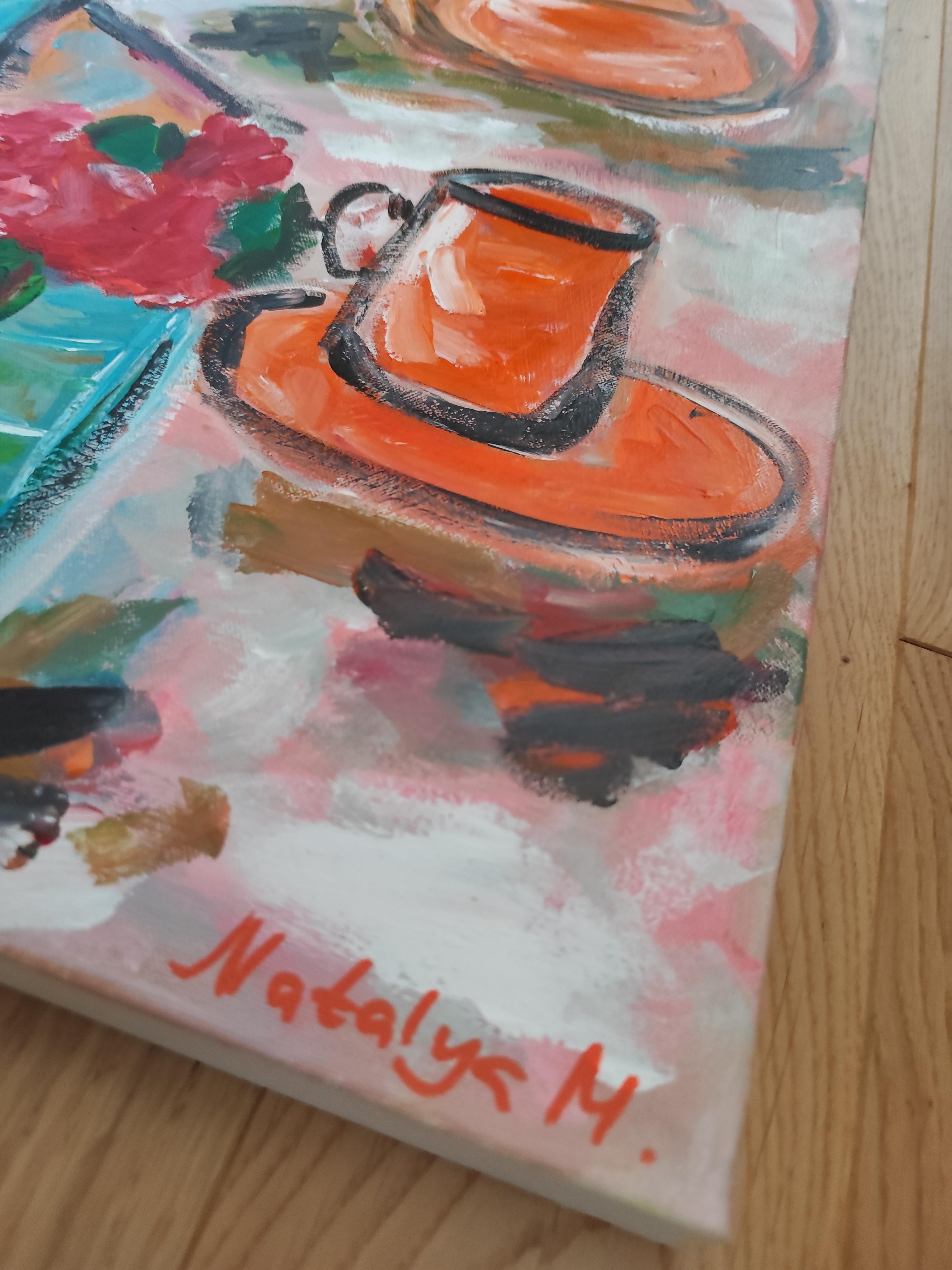 Zeitgenössisches abstraktes fauvistisches Blumenstillleben 