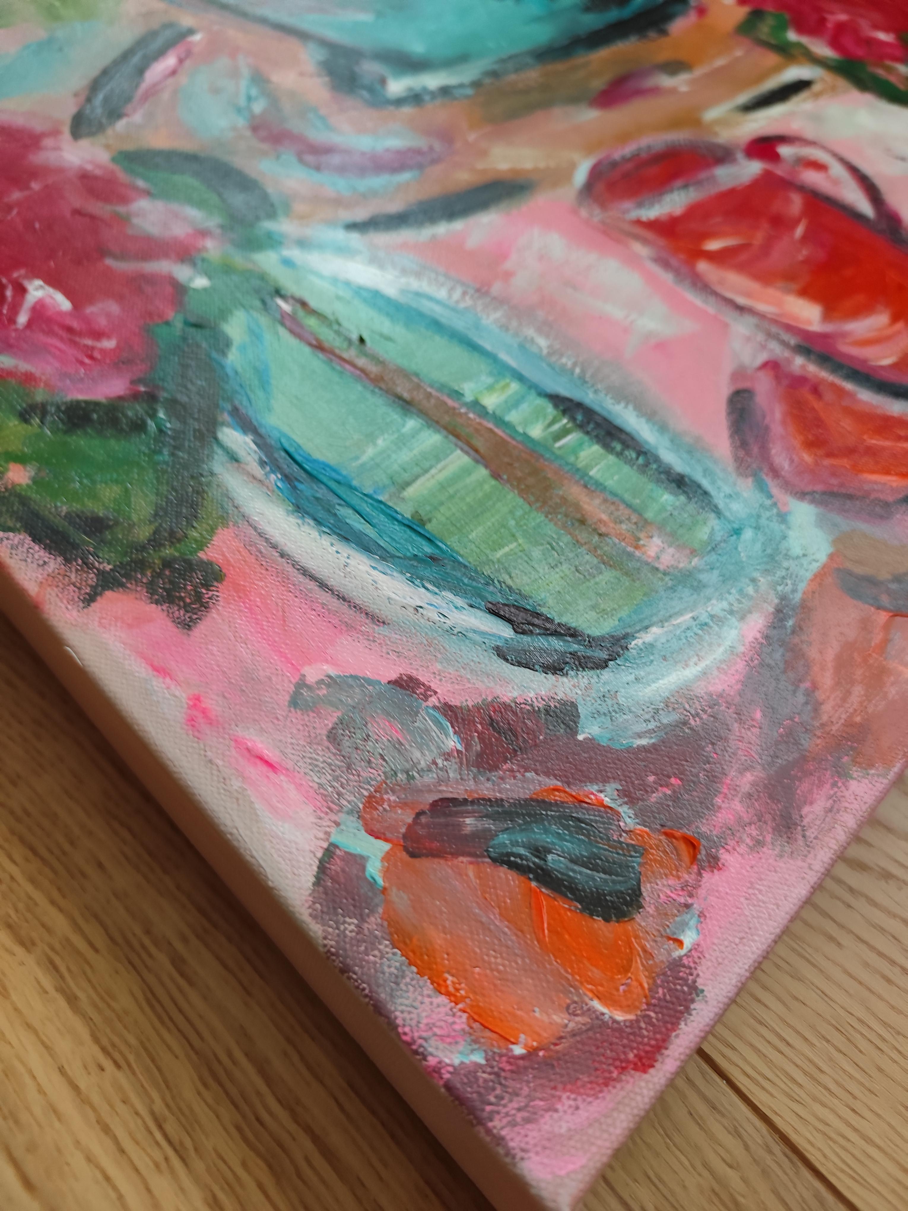 Zeitgenössisches abstraktes fauvistisches Blumenstillleben 