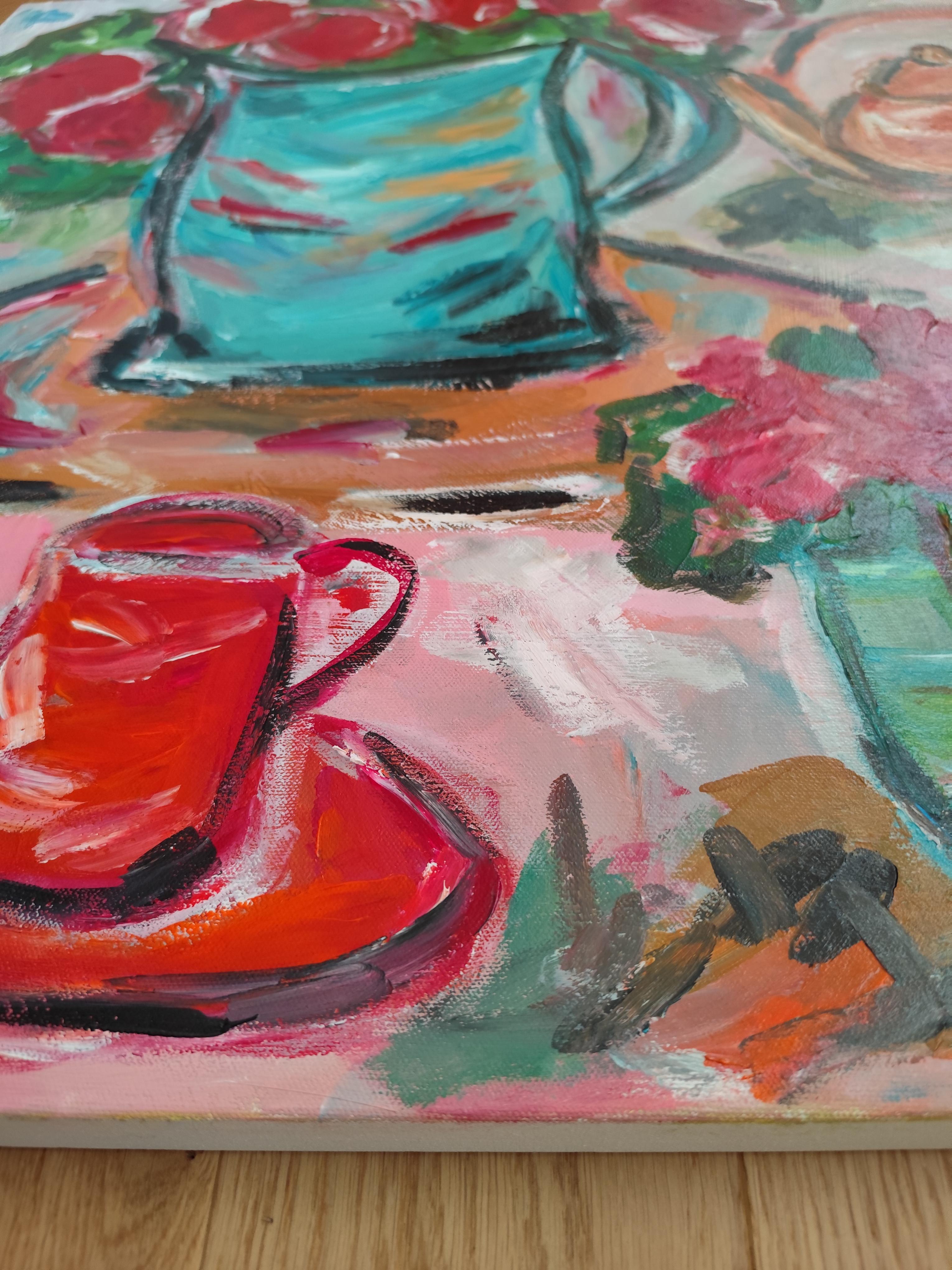 Zeitgenössisches abstraktes fauvistisches Blumenstillleben 