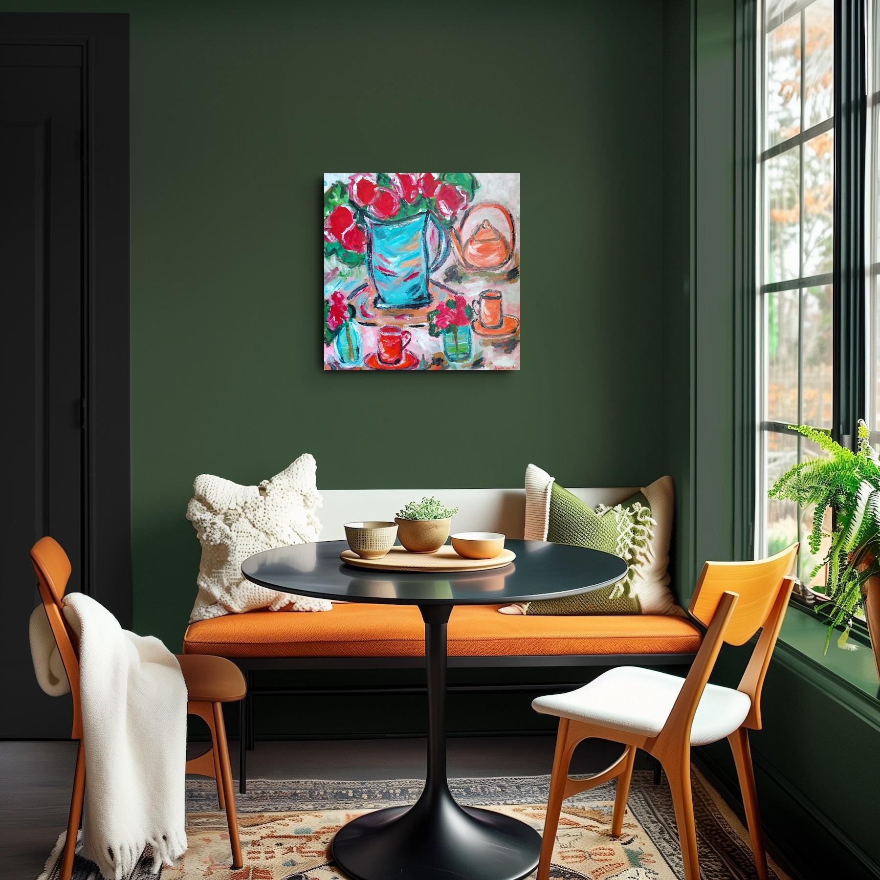 Zeitgenössisches abstraktes fauvistisches Blumenstillleben 