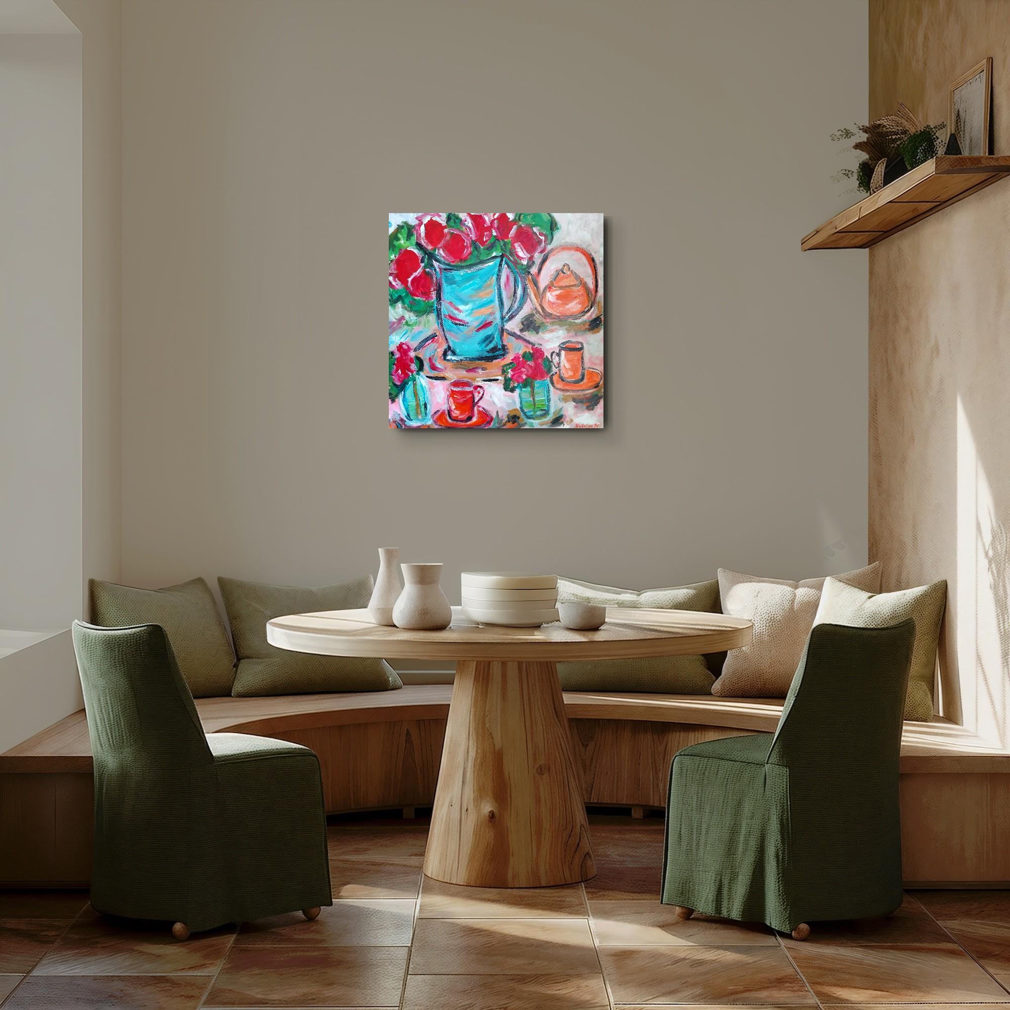 Zeitgenössisches abstraktes fauvistisches Blumenstillleben 