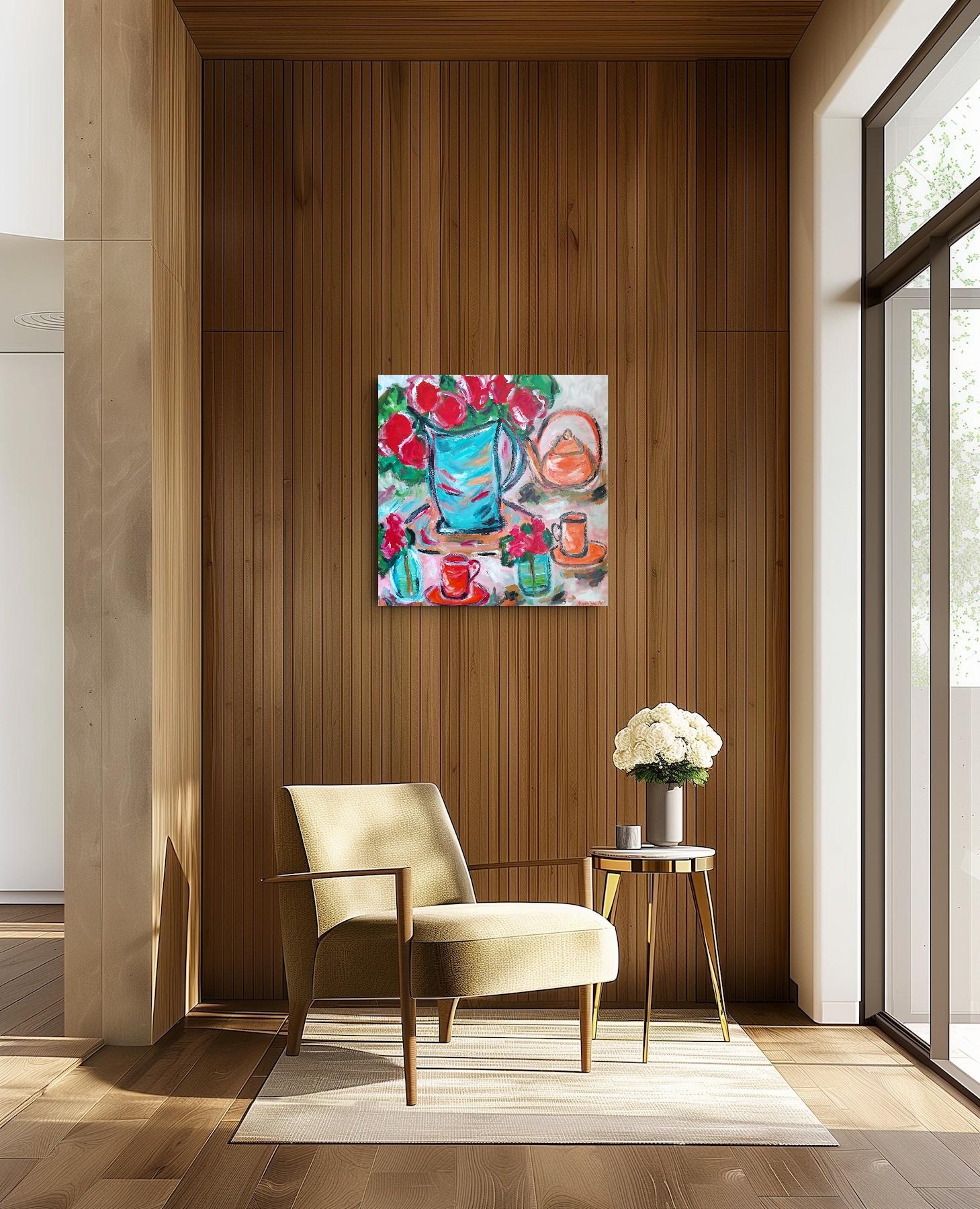 Zeitgenössisches abstraktes fauvistisches Blumenstillleben 