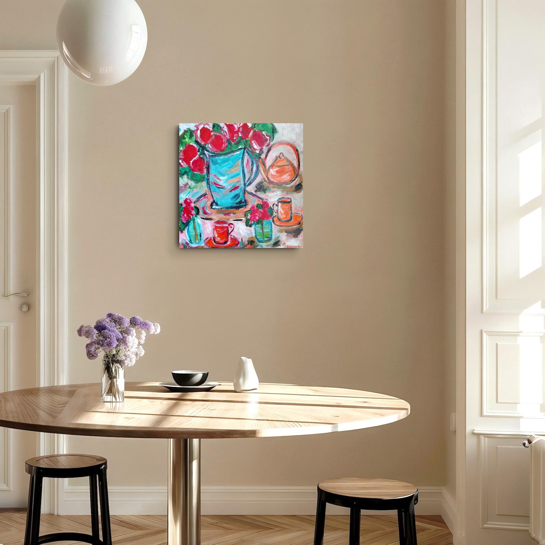 Zeitgenössisches abstraktes fauvistisches Blumenstillleben 