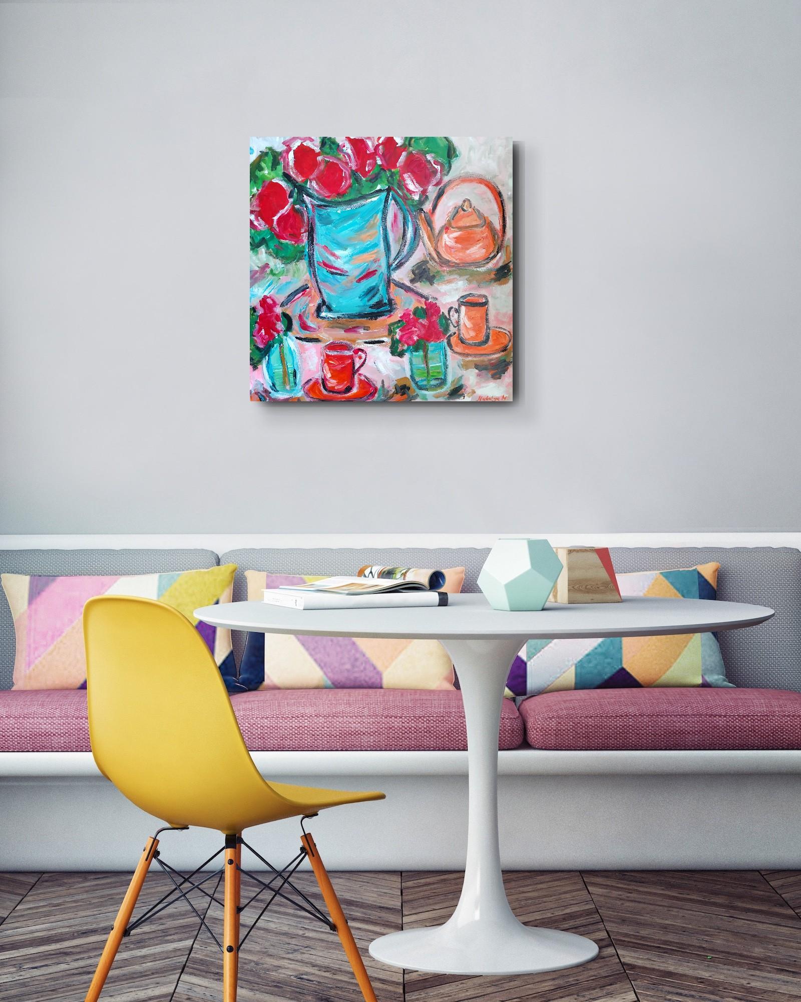 Zeitgenössisches abstraktes fauvistisches Blumenstillleben 