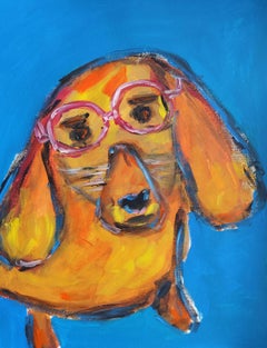 Contemporary abstract figurative dog's portrait on paper "Funny fellow", 2010 +