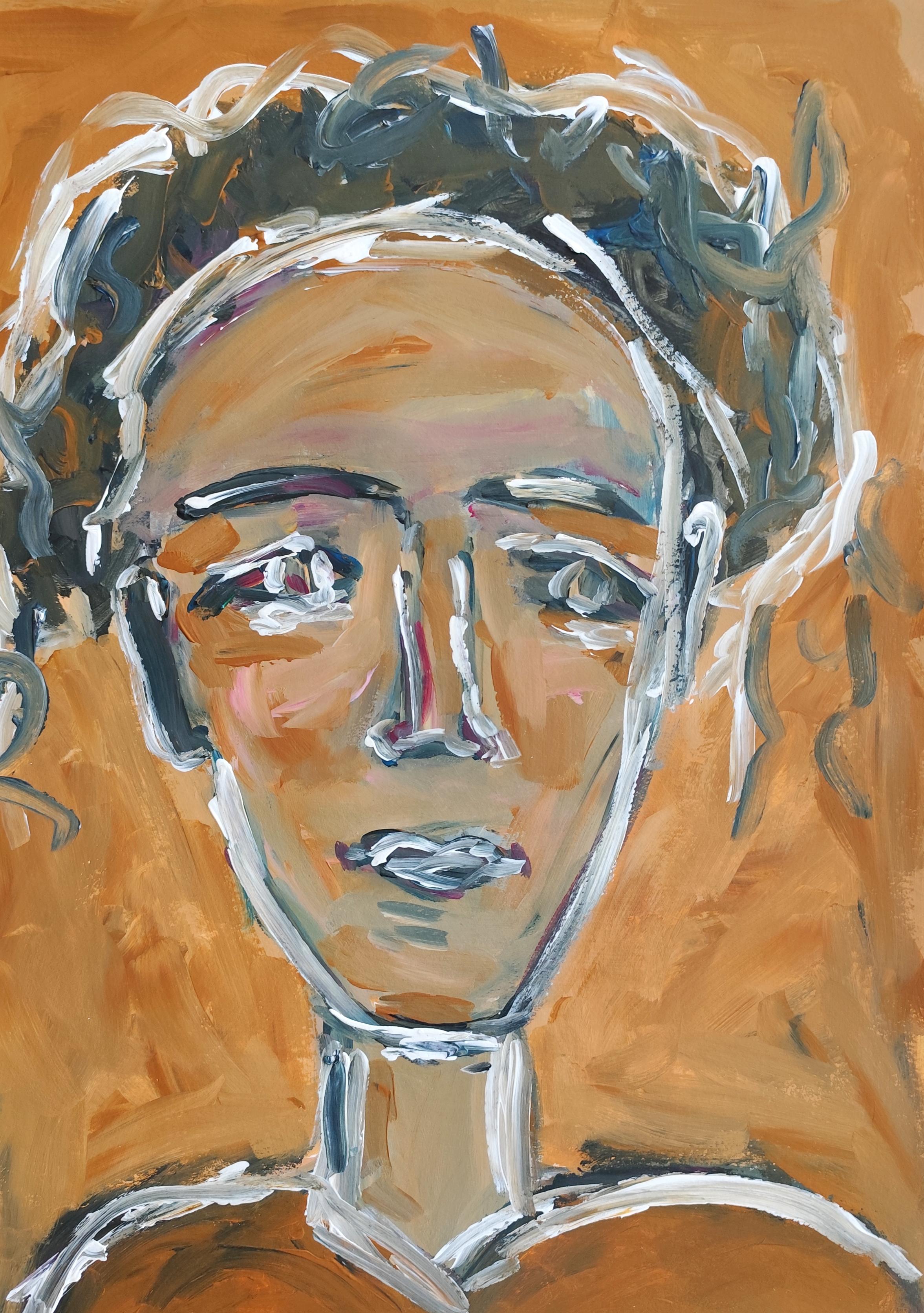 Mougenot Natalya Portrait Painting - Contemporary abstract figurative expressive human figure portrait "Inner being"