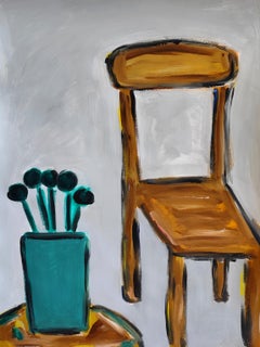 Pittura figurativa astratta contemporanea su carta "Between objects".