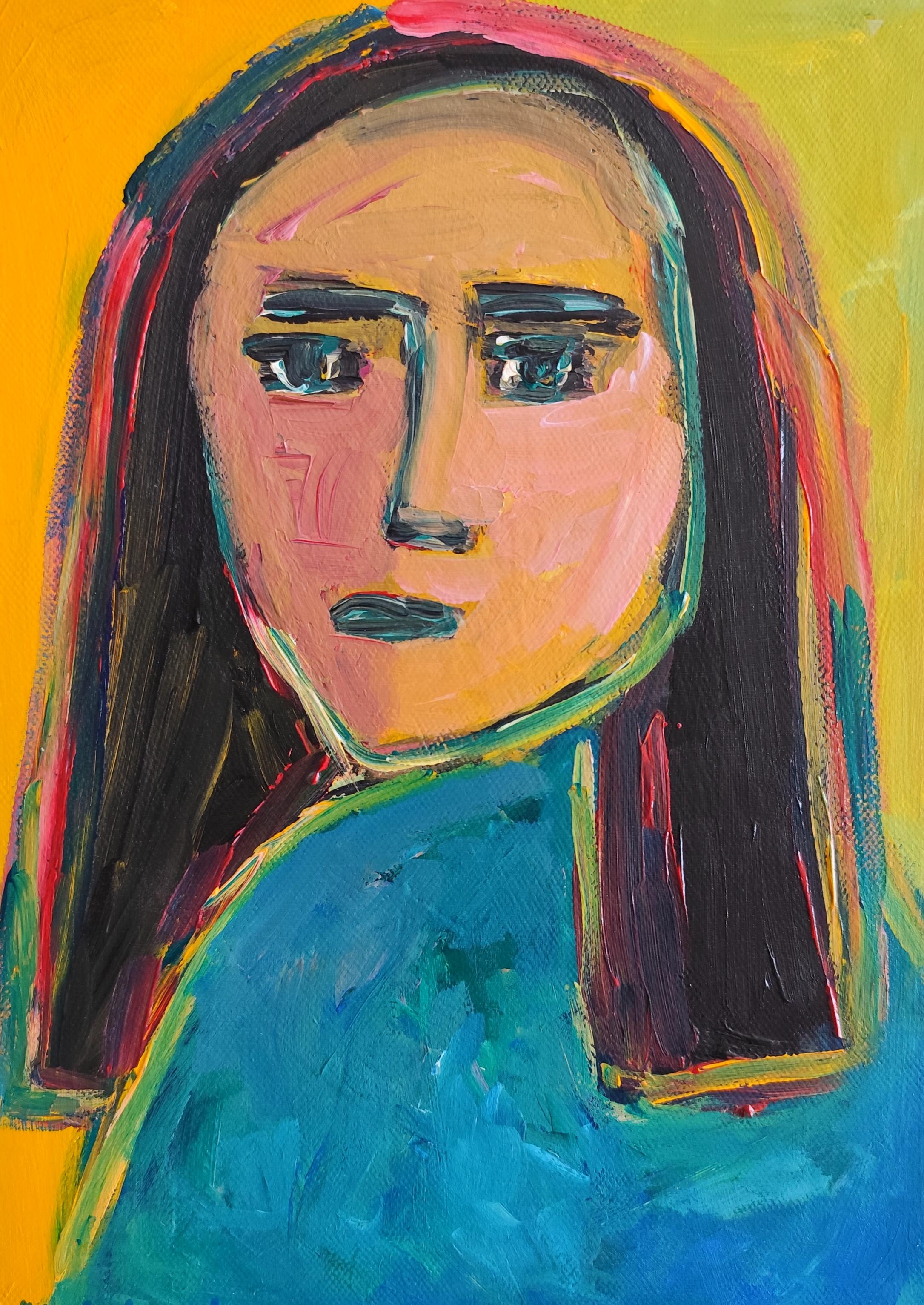 Mougenot Natalya Figurative Painting - Contemporary abstract figurative human portrait acrylic canvas "Beyond the form"