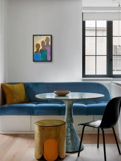 Contemporary abstract figurative painting human figures on paper "Three as One"