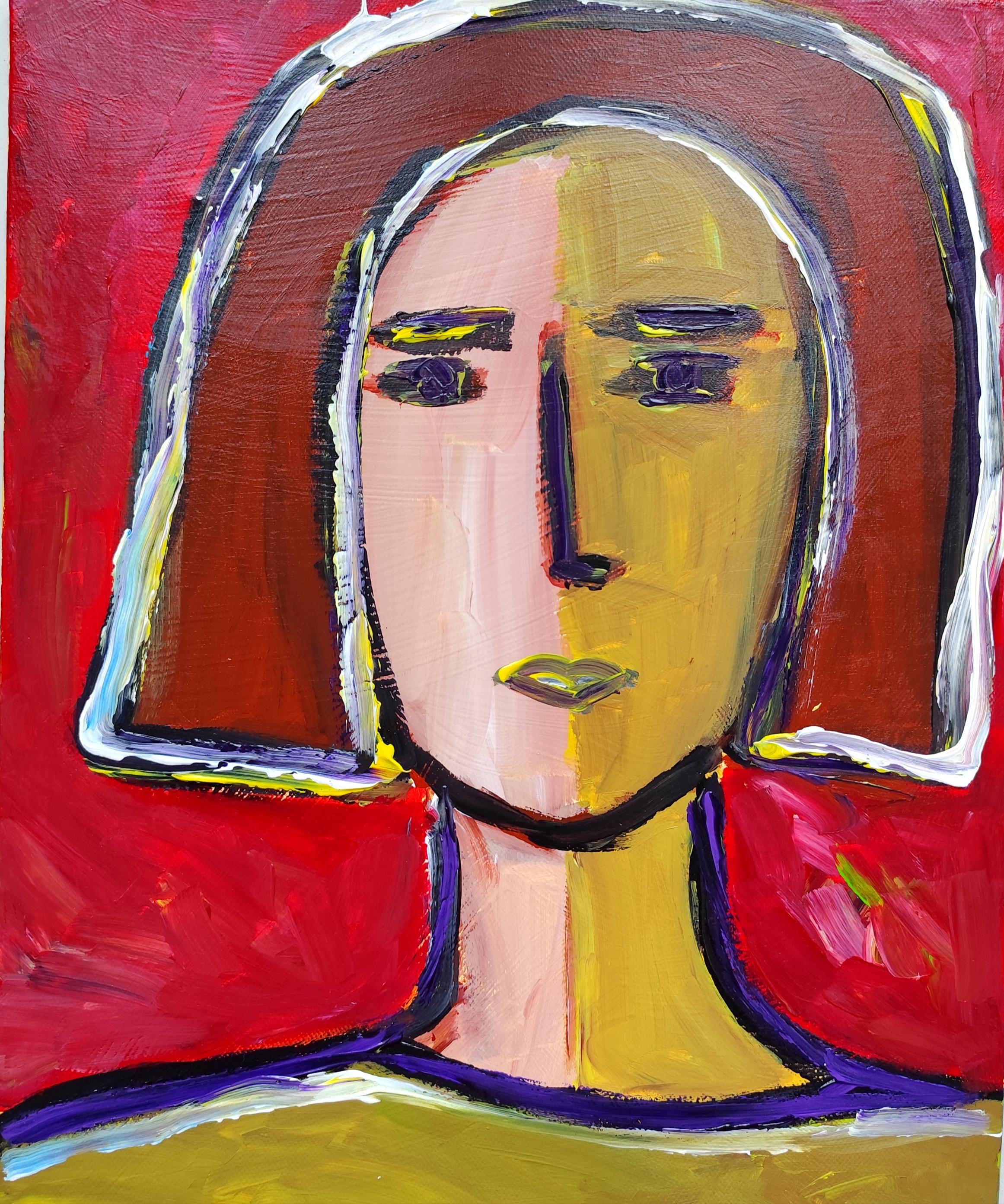 Contemporary Abstract Figurative Painting  of woman's portrait "Silent core"
