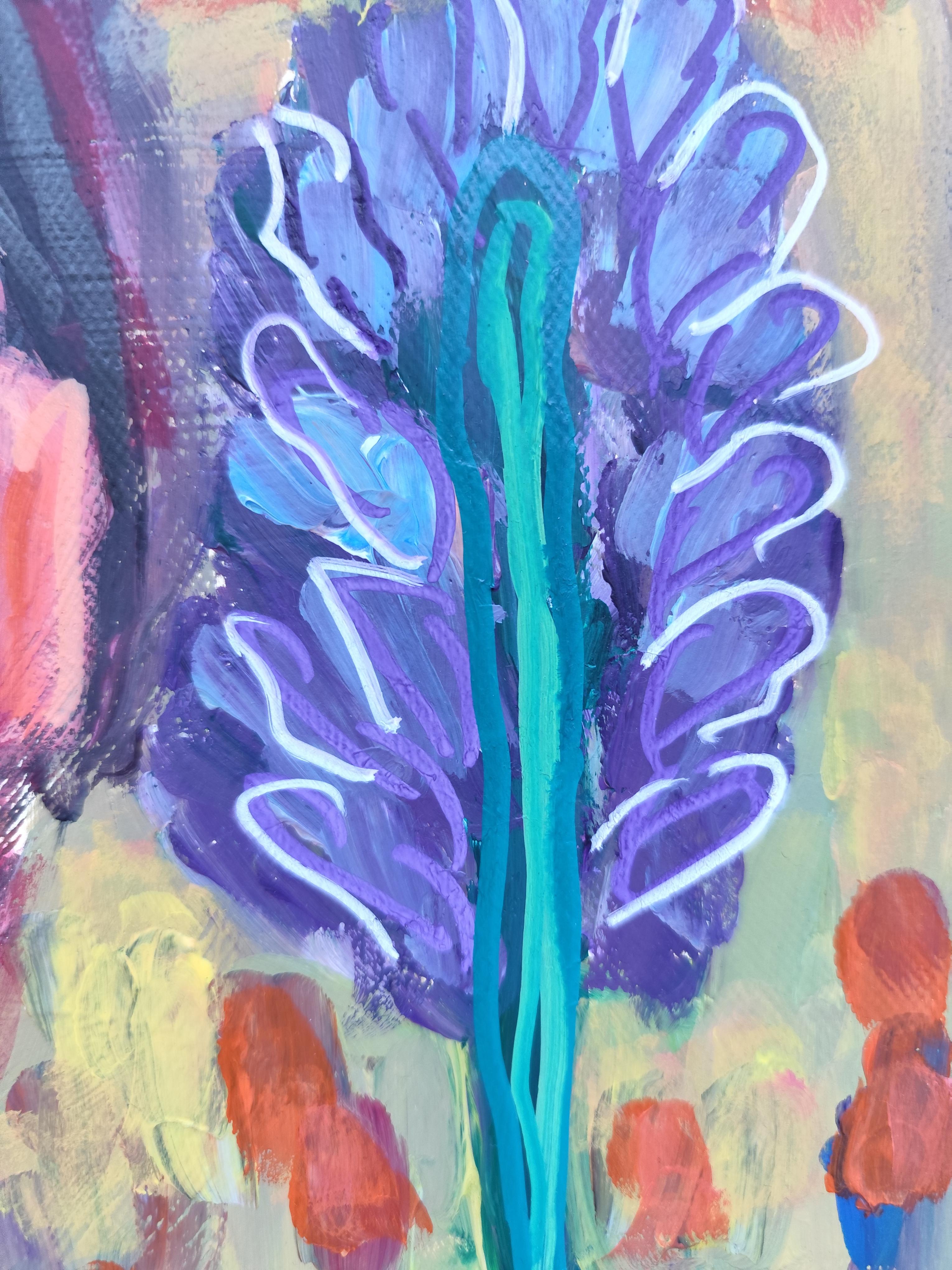 Zeitgenössische abstrakte figurative Malerei  eines Frauenporträts *Woman Blossom 