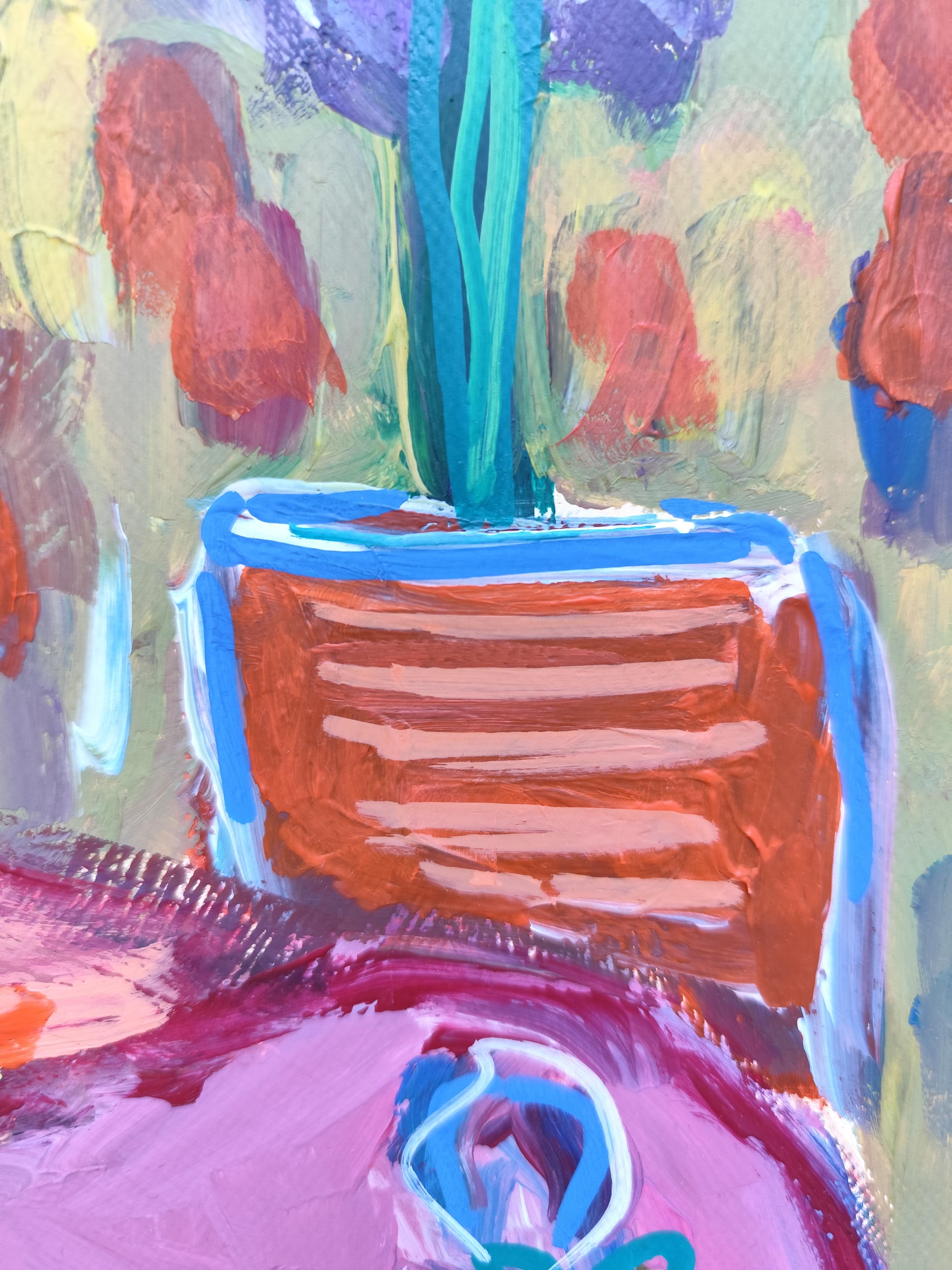 Zeitgenössische abstrakte figurative Malerei  eines Frauenporträts *Woman Blossom 