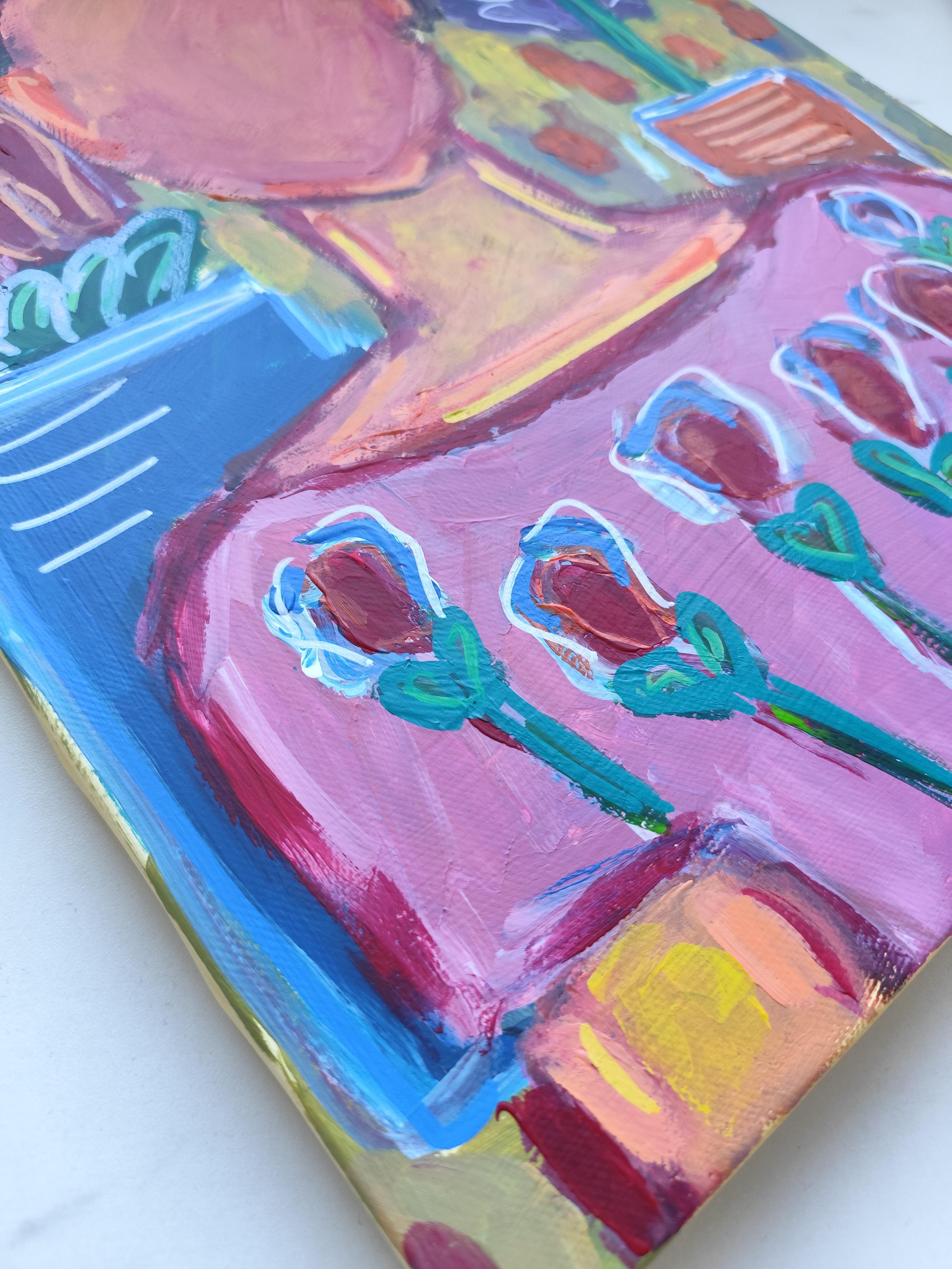 Zeitgenössische abstrakte figurative Malerei  eines Frauenporträts *Woman Blossom 