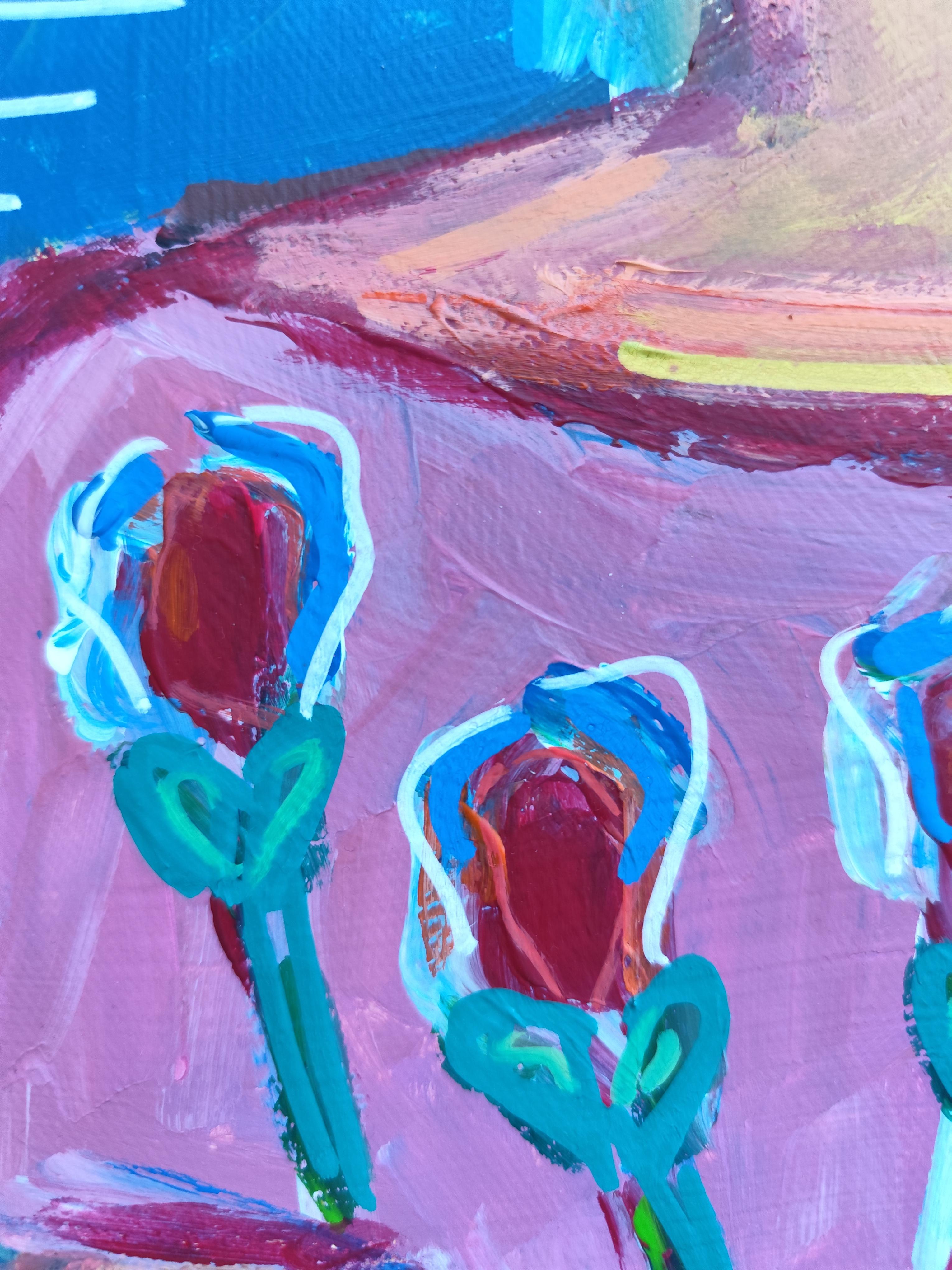 Zeitgenössische abstrakte figurative Malerei  eines Frauenporträts *Woman Blossom 