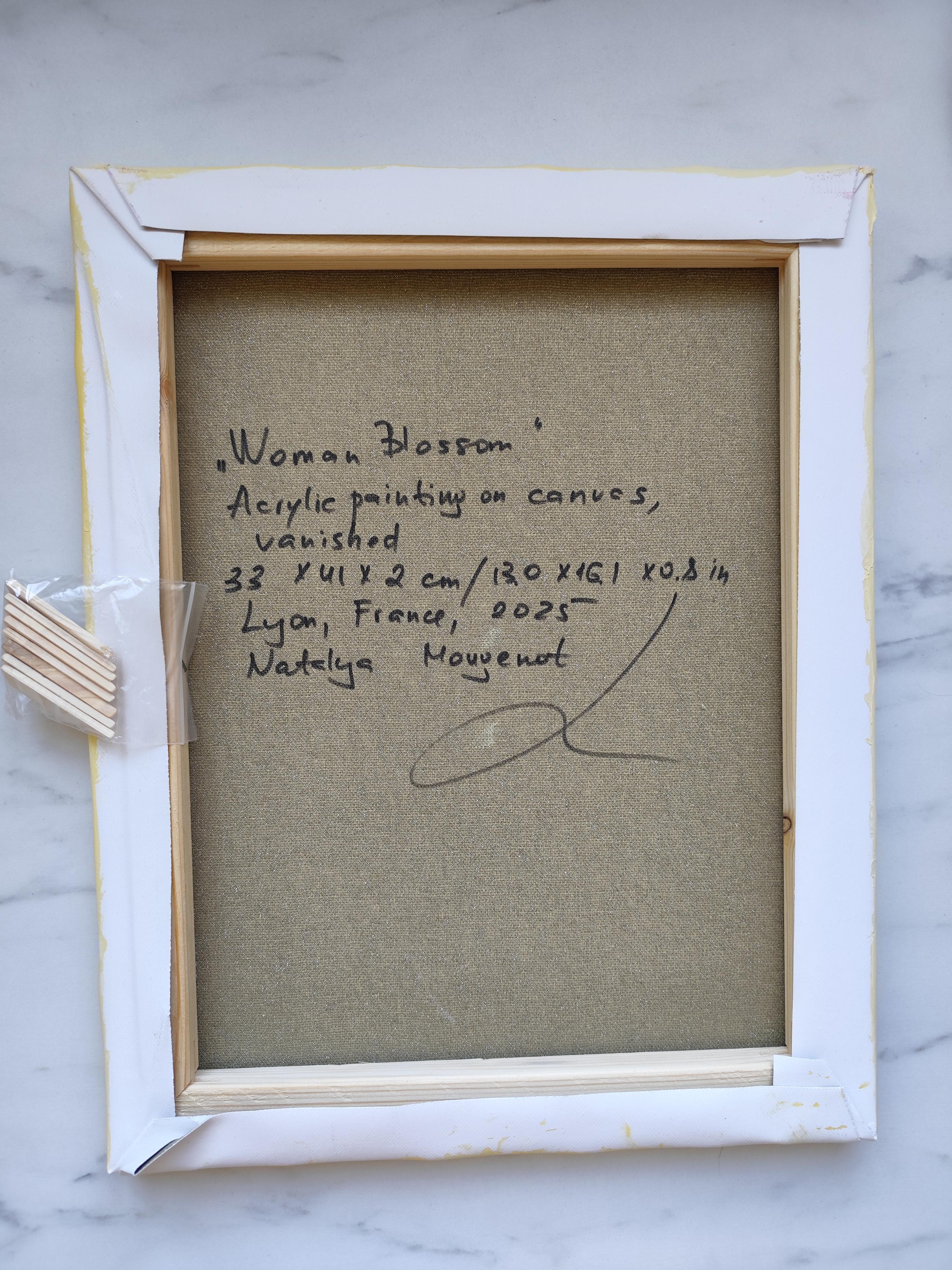 Zeitgenössische abstrakte figurative Malerei  eines Frauenporträts *Woman Blossom 