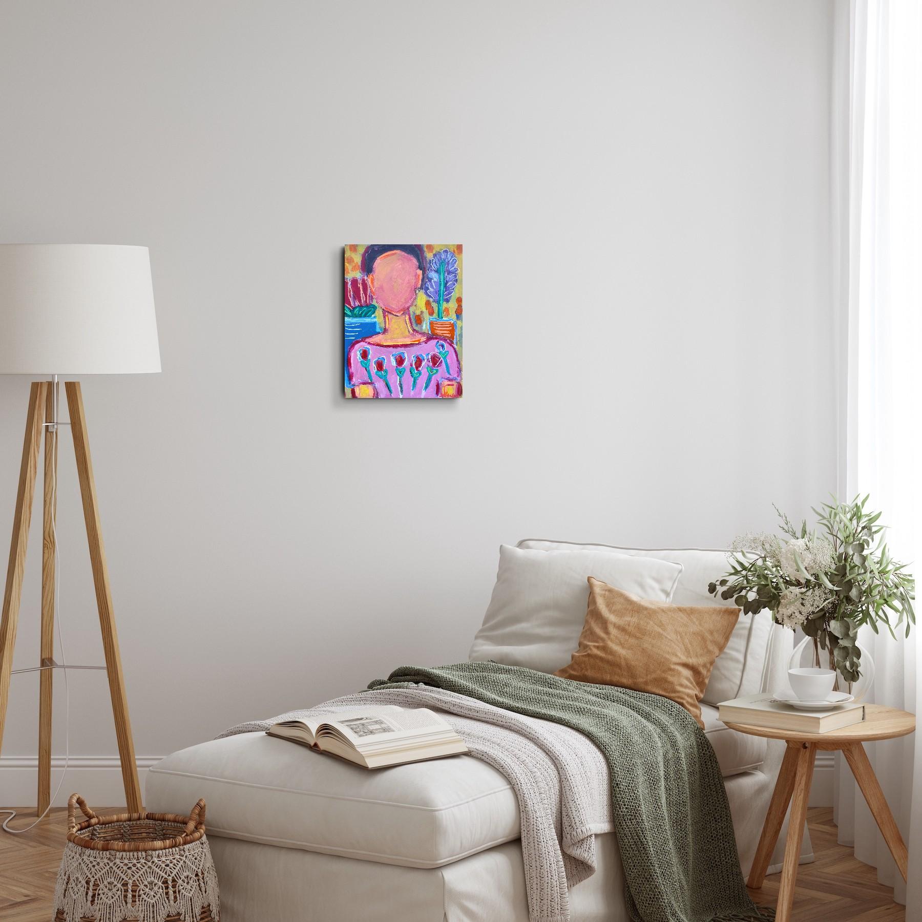 Zeitgenössische abstrakte figurative Malerei  eines Frauenporträts *Woman Blossom 