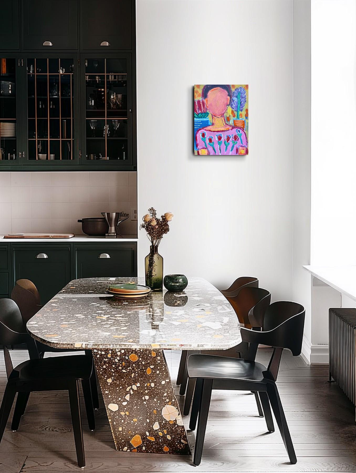 Zeitgenössische abstrakte figurative Malerei  eines Frauenporträts *Woman Blossom 