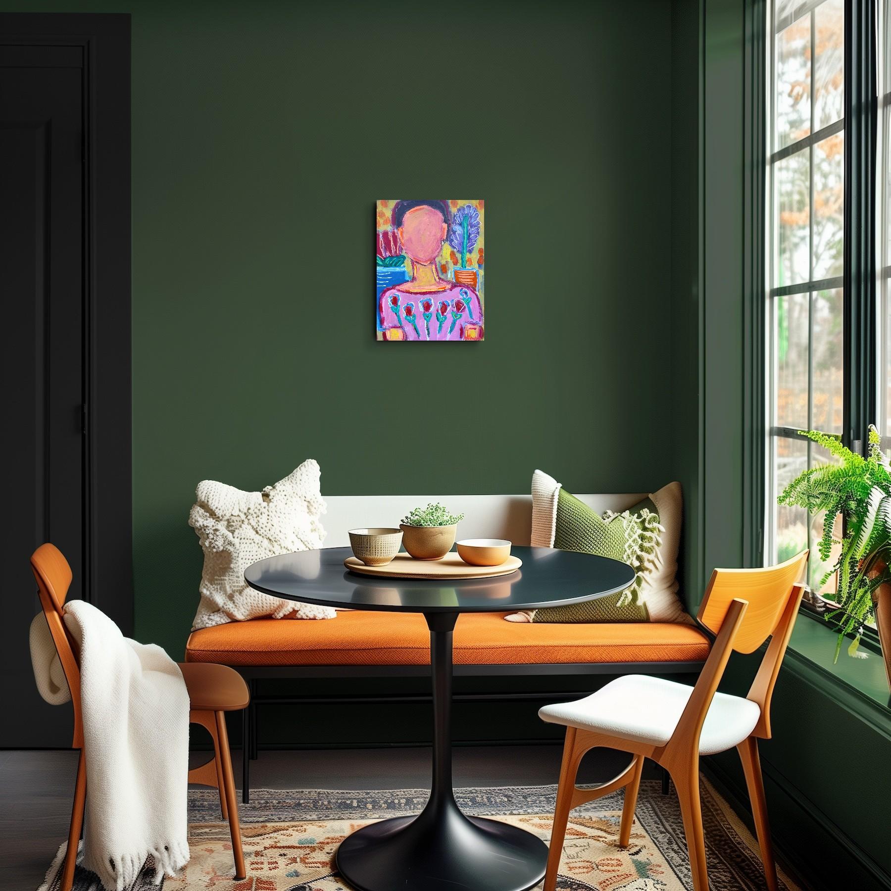 Zeitgenössische abstrakte figurative Malerei  eines Frauenporträts *Woman Blossom 