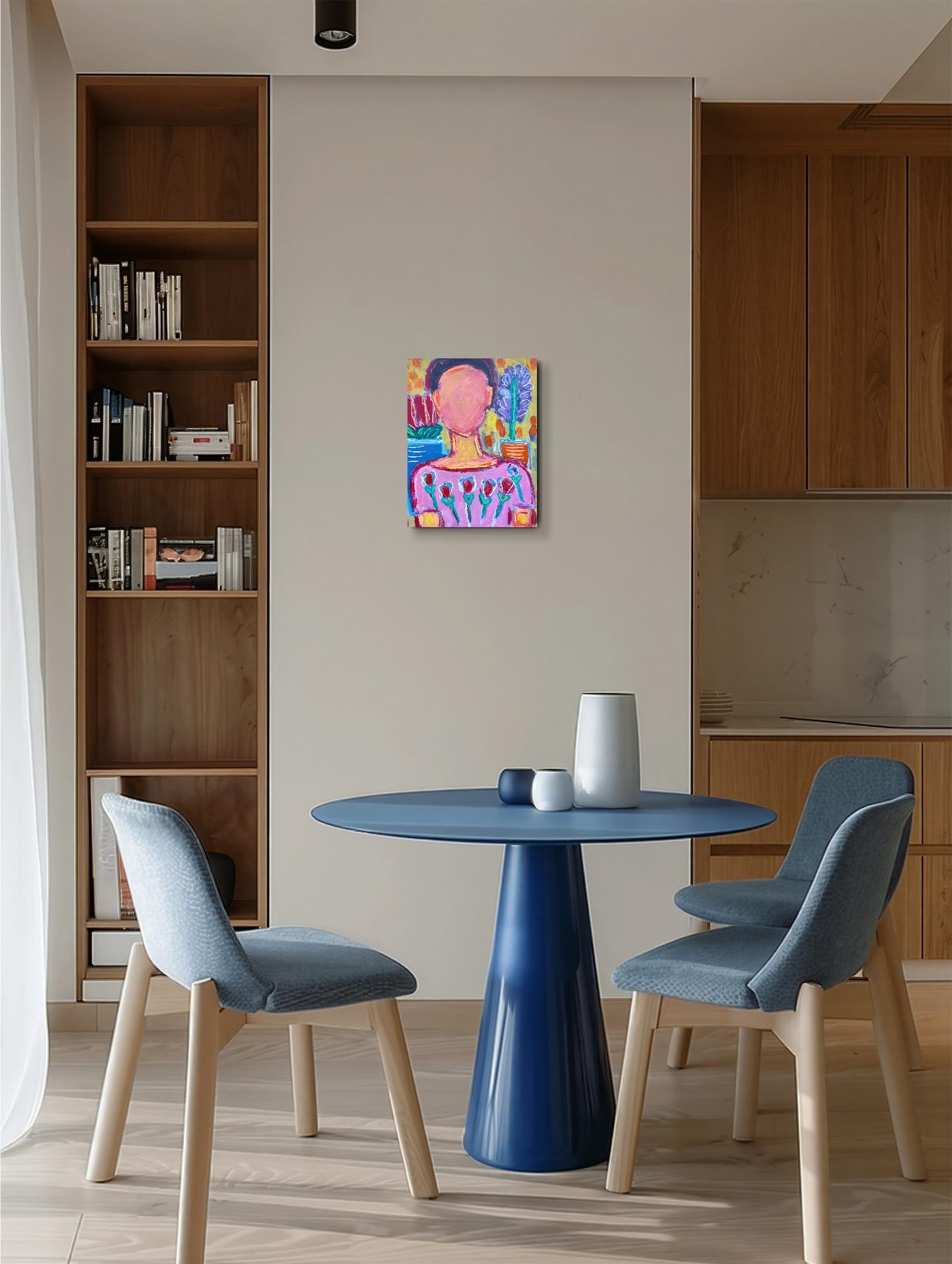 Zeitgenössische abstrakte figurative Malerei  eines Frauenporträts *Woman Blossom 