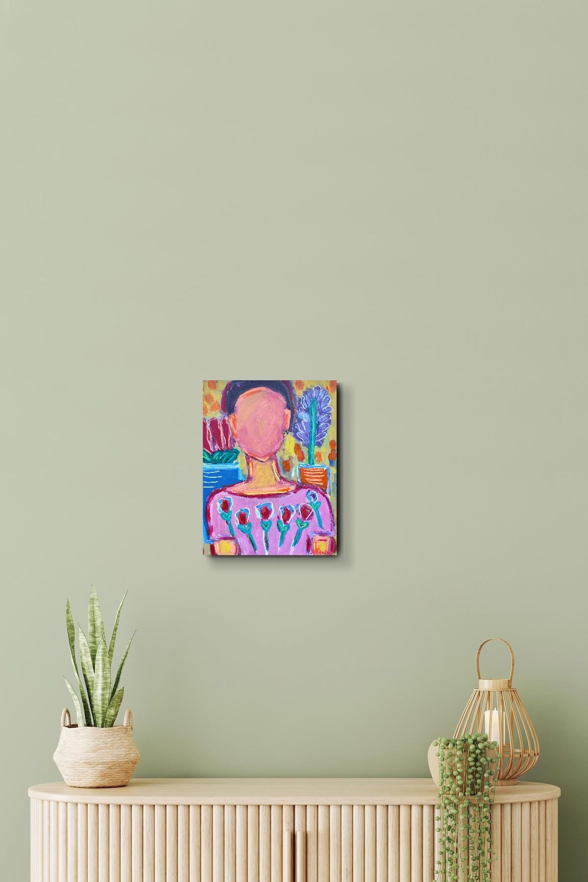 Zeitgenössische abstrakte figurative Malerei  eines Frauenporträts *Woman Blossom 