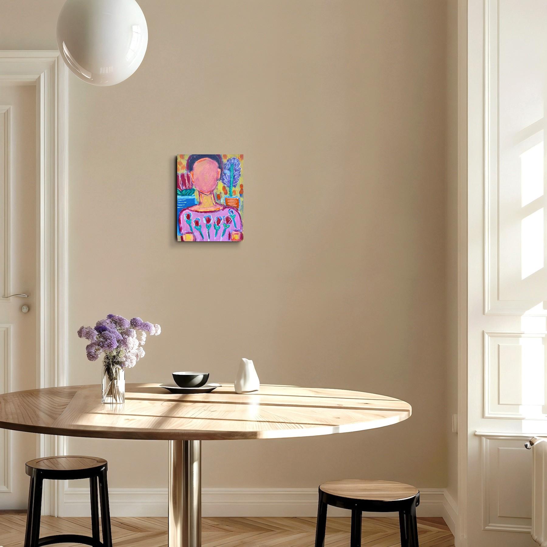 Zeitgenössische abstrakte figurative Malerei  eines Frauenporträts *Woman Blossom 