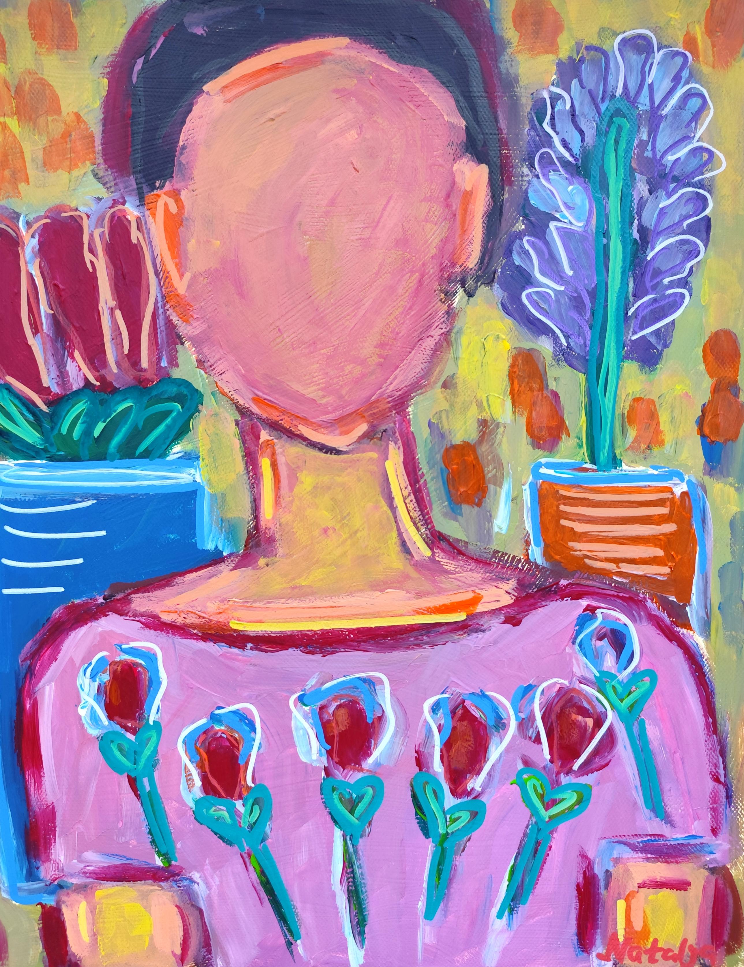 Contemporary Abstract Figurative Painting  of woman
s portrait *Woman Blossom "