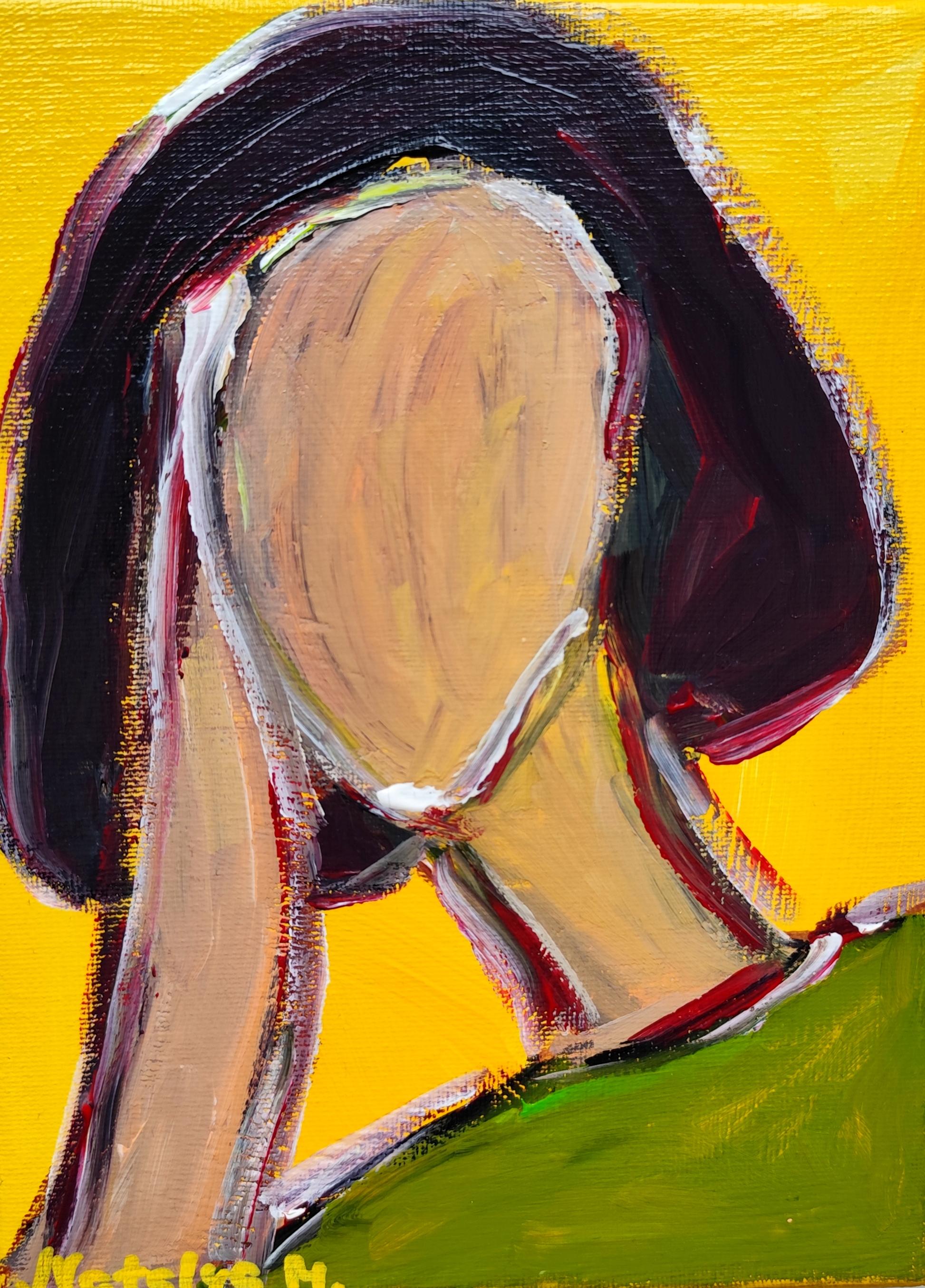 Contemporary Abstract Figurative Painting Small Format Art "Her Silent Story"