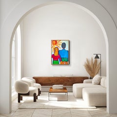 Ritratto figurativo astratto contemporaneo di coppia uomo donna "Together forward" (Insieme in avanti)