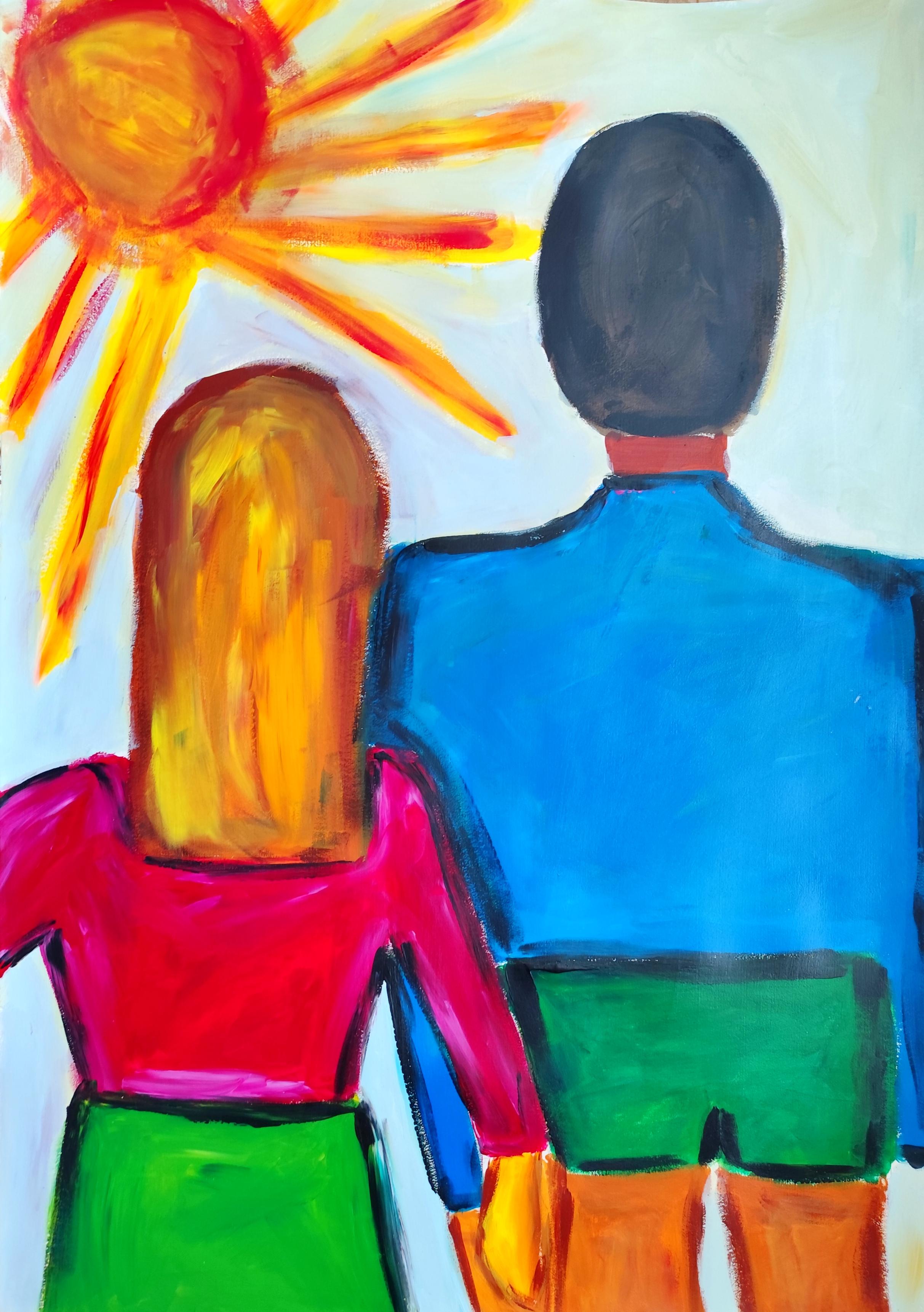Contemporary abstract figurative portrait couple man woman "Together forward"