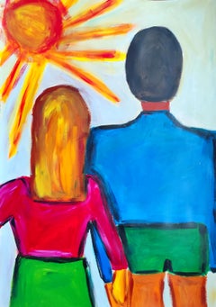 Contemporary abstract figurative portrait couple man woman "Together forward"