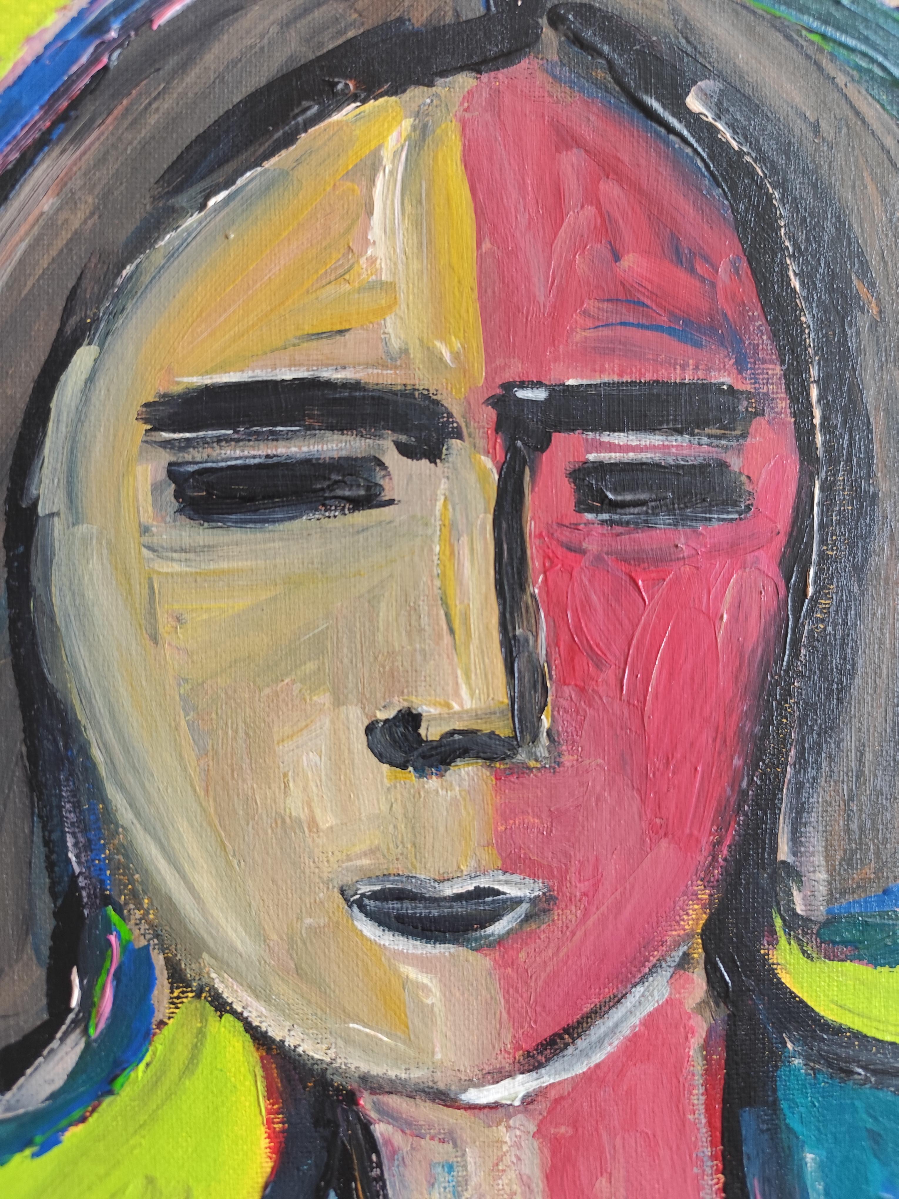 Toile abstraite contemporaine portrait figuratif figure humaine 