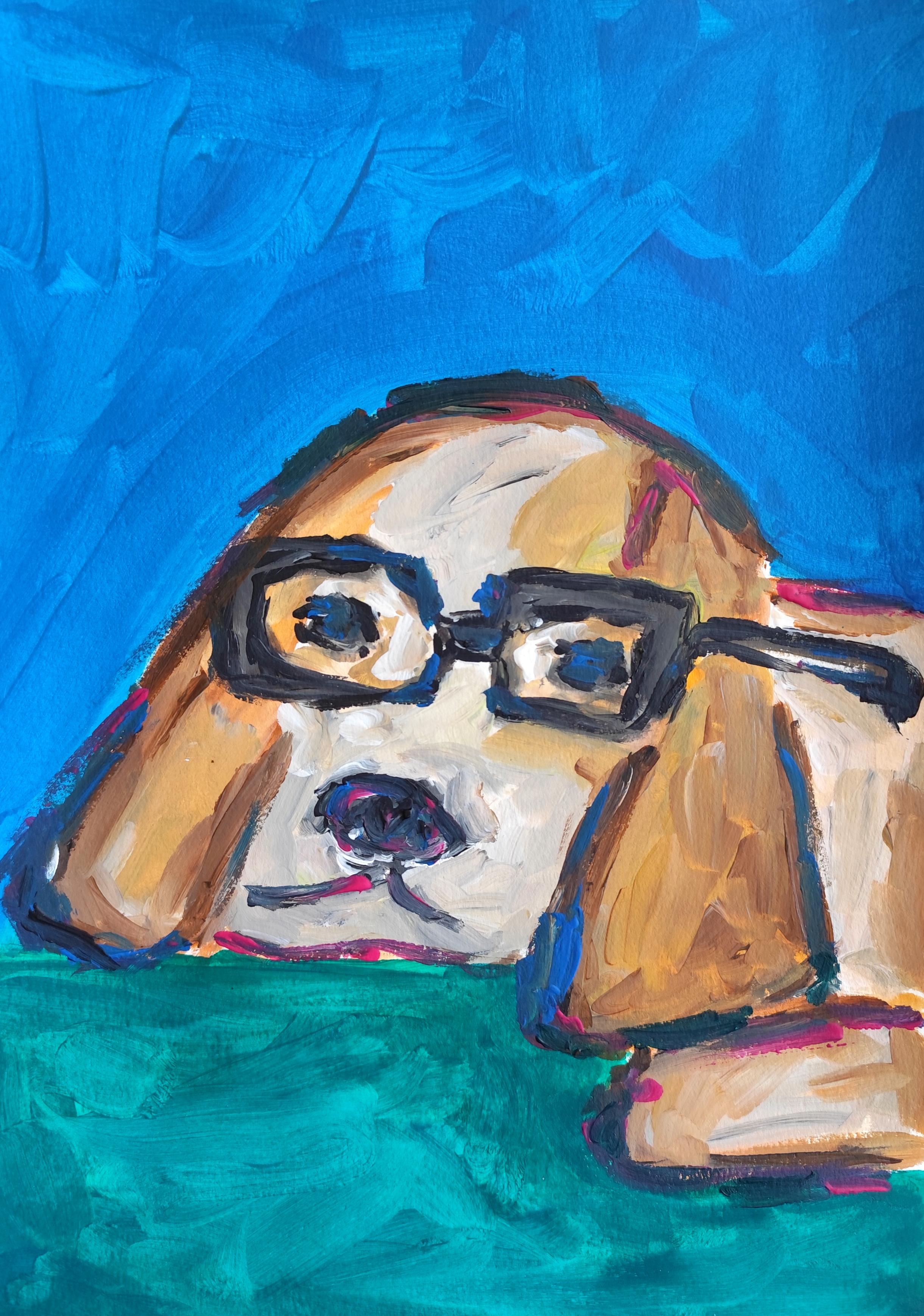 Contemporary abstract figurative portrait of a dog with  "Through his eyes"