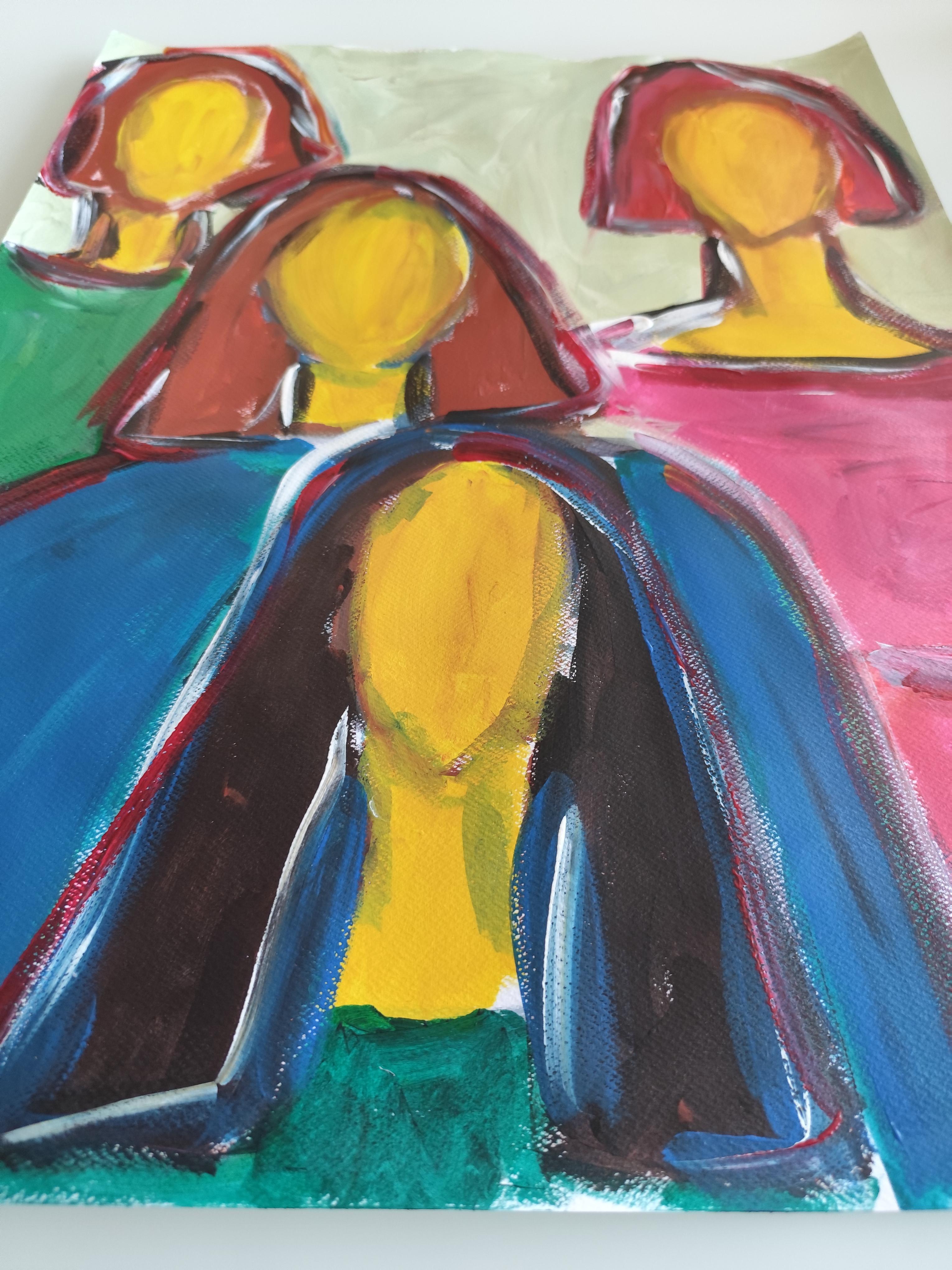 Contemporary abstract figurative portrait of four women 