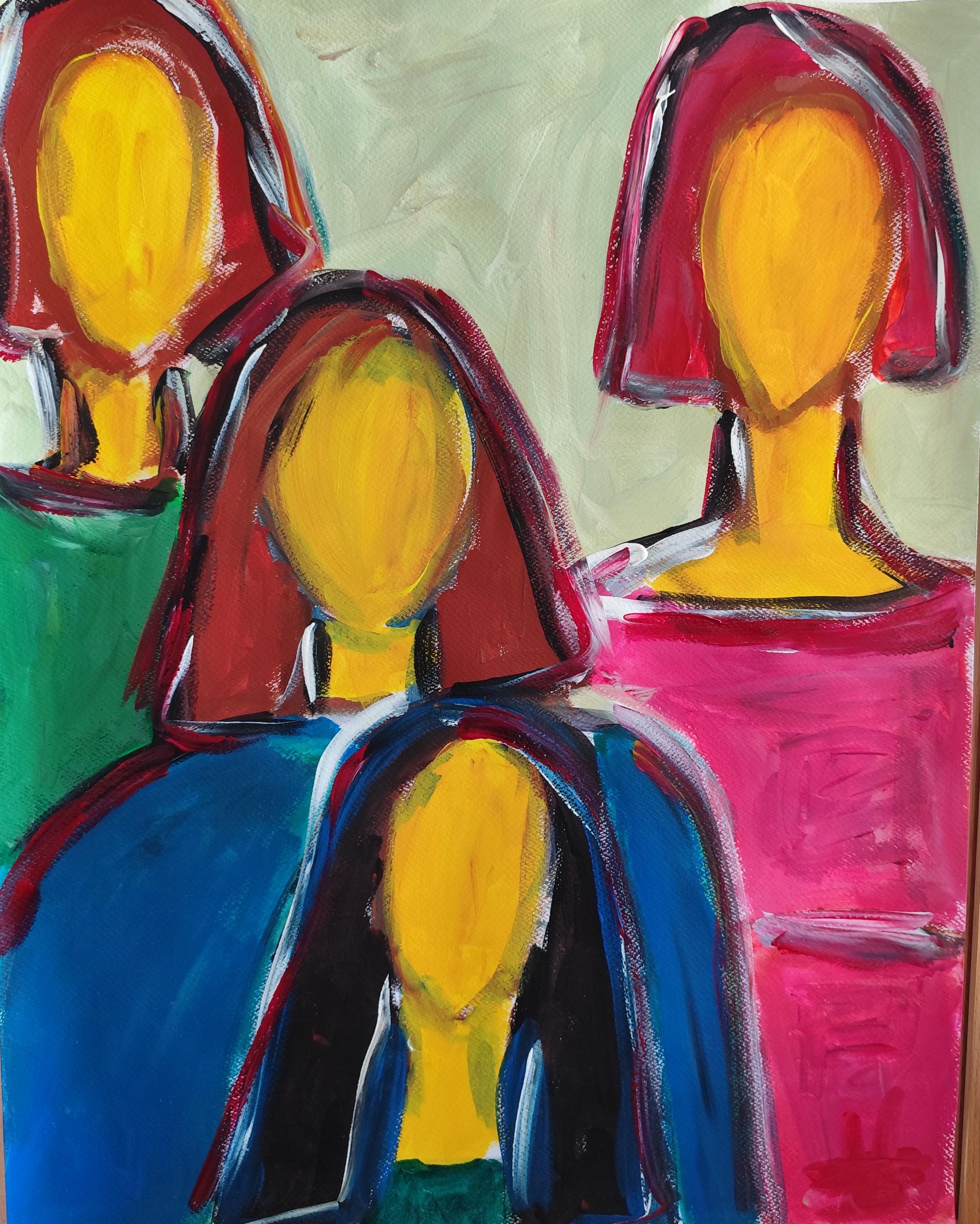 Contemporary abstract figurative portrait of four women "Together gathered"