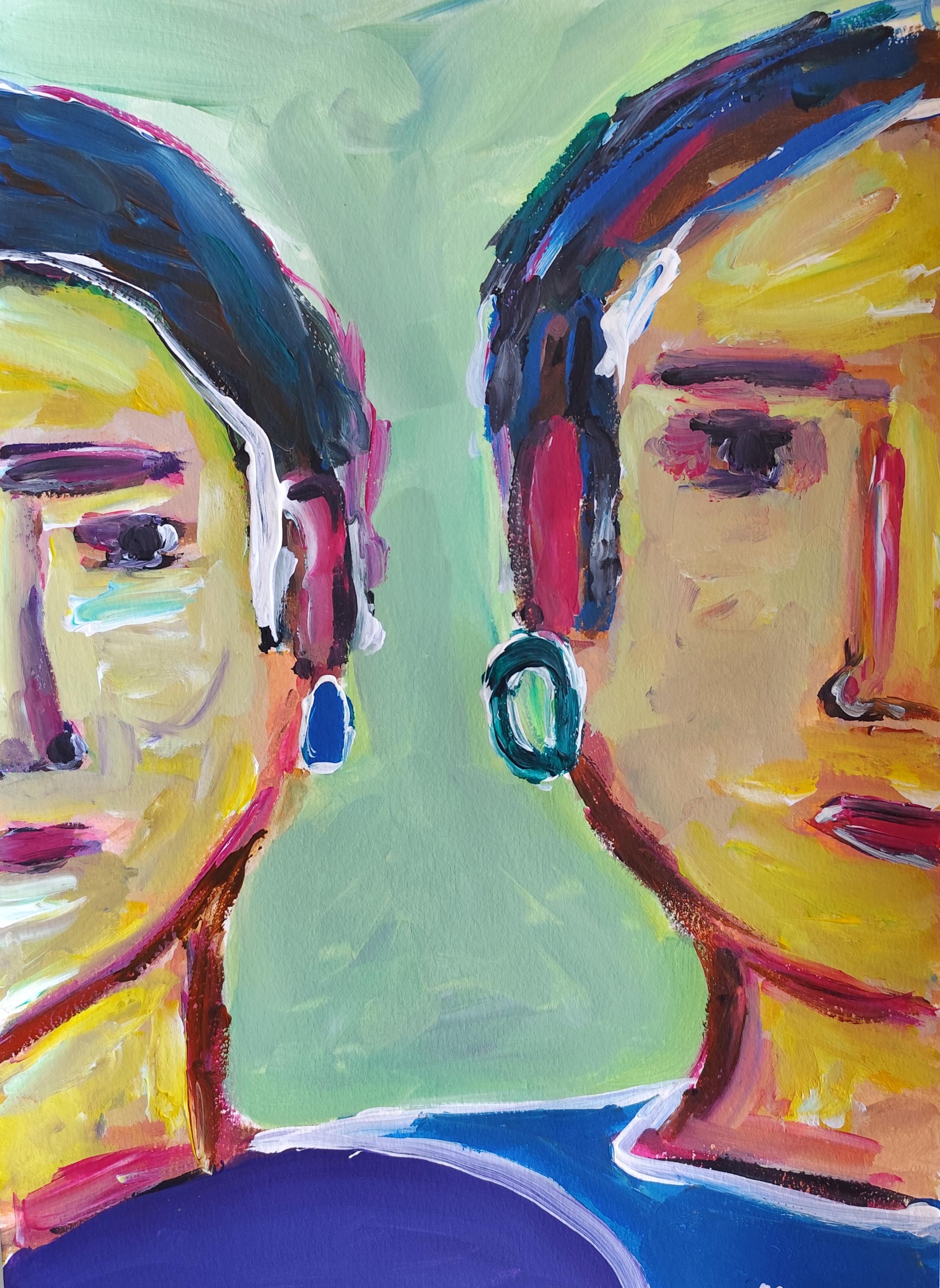 Contemporary abstract figurative portrait of two human beings " Between us"