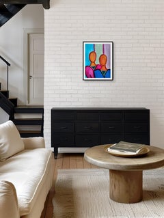 Contemporary abstract figurative portrait of two women on paper "Held together"