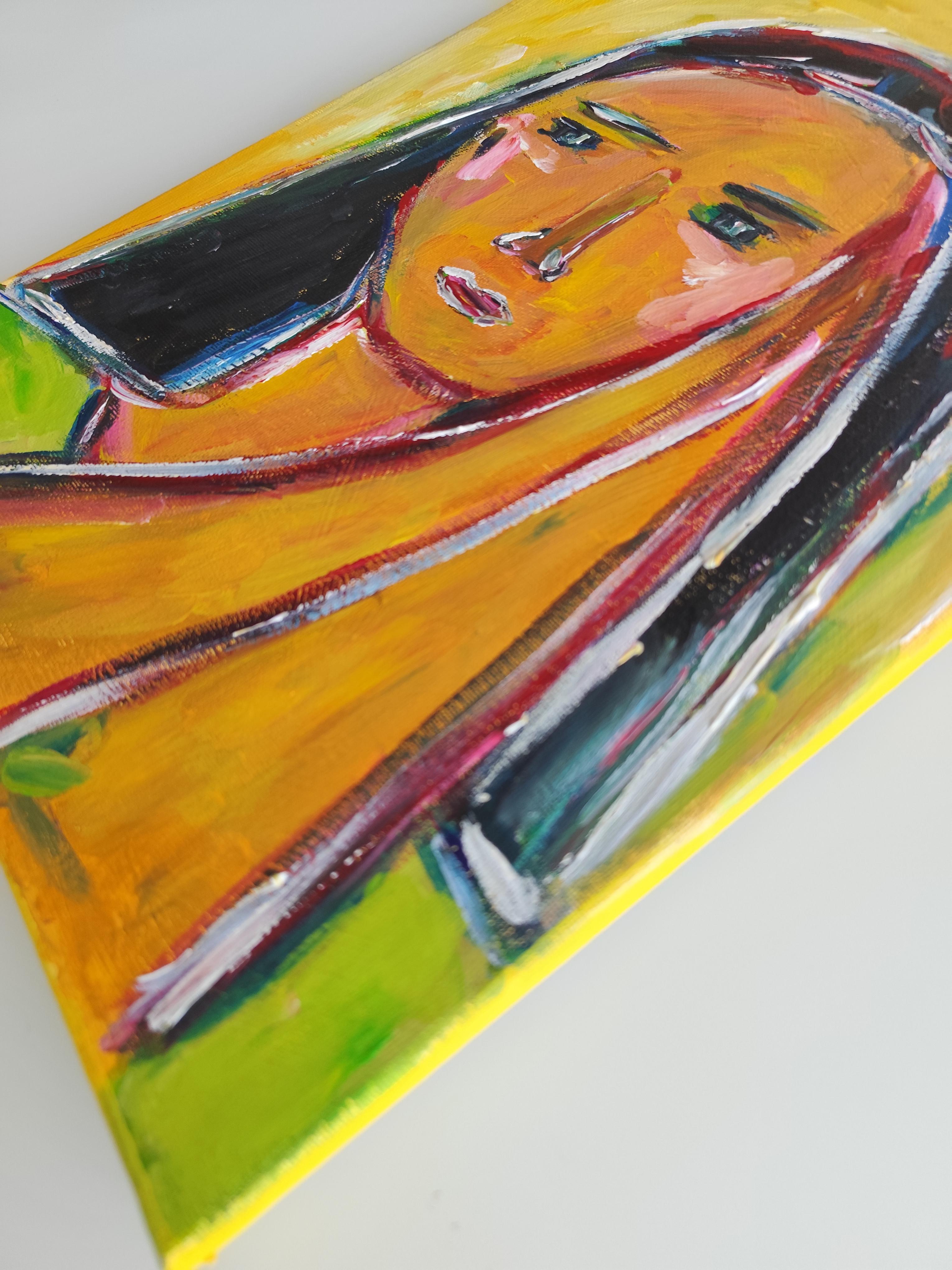 Contemporary abstract figurative portrait woman on canvas 