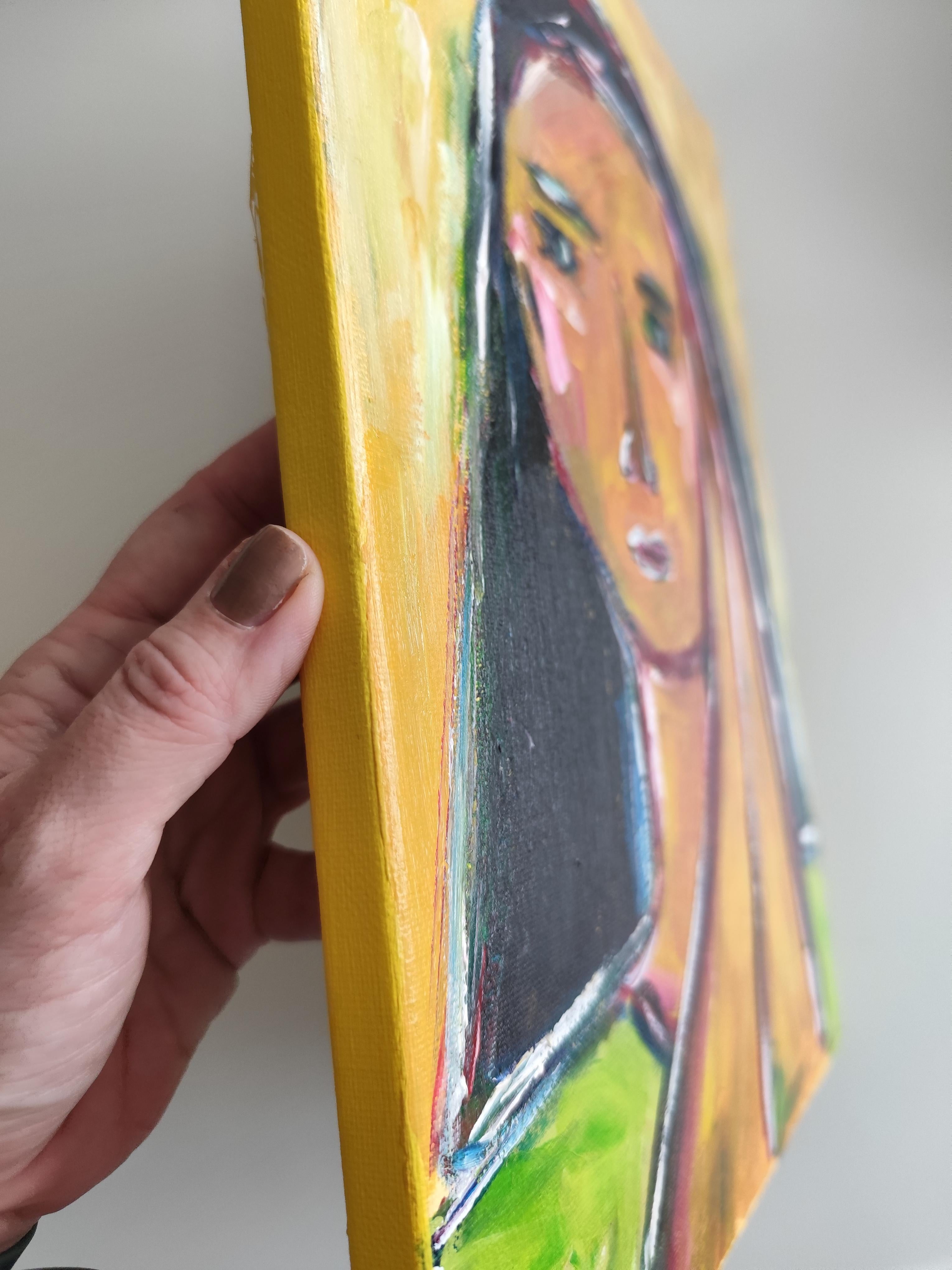 Contemporary abstract figurative portrait woman on canvas 