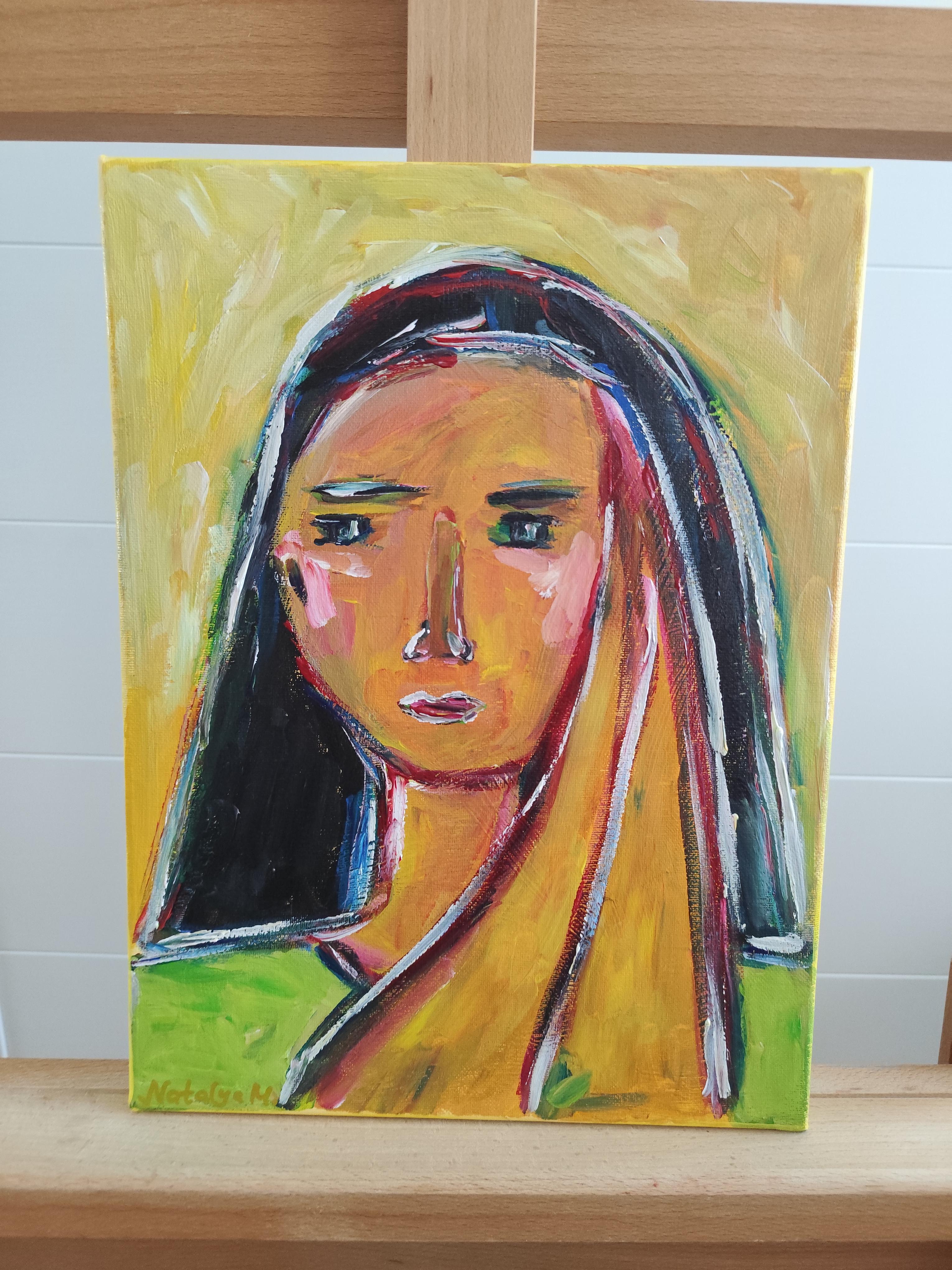 Contemporary abstract figurative portrait woman on canvas 