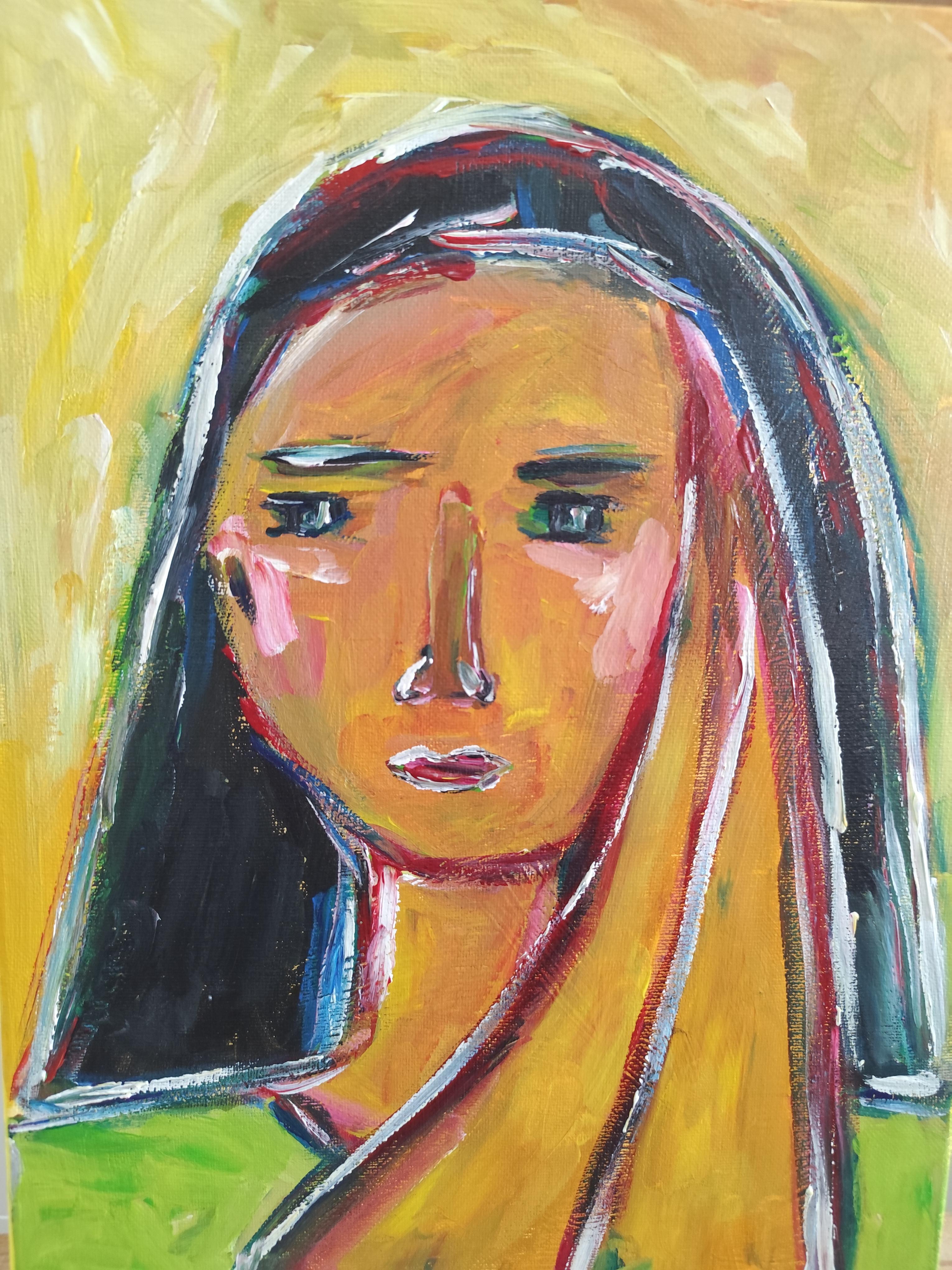 Contemporary abstract figurative portrait woman on canvas 