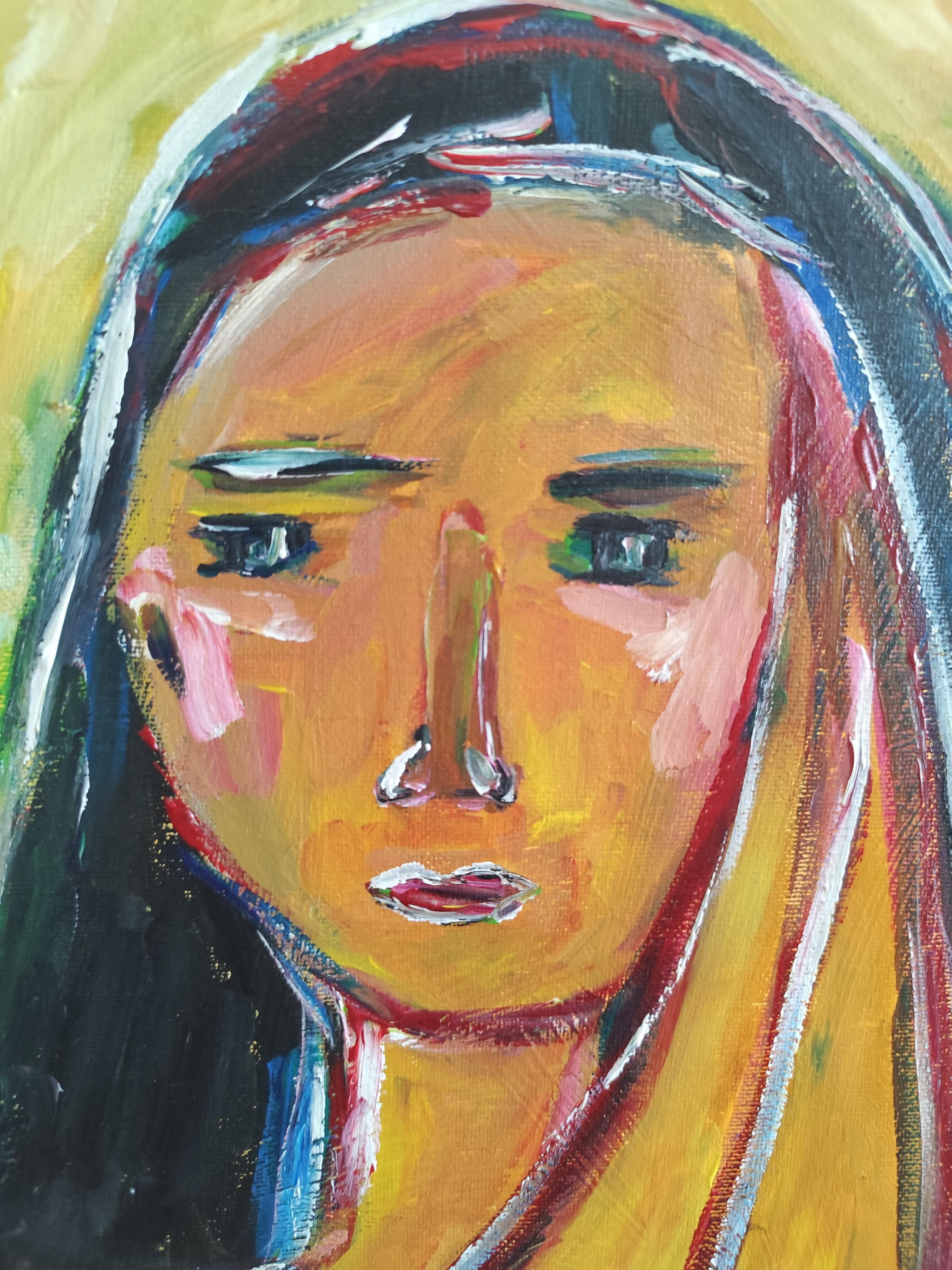 Contemporary abstract figurative portrait woman on canvas 