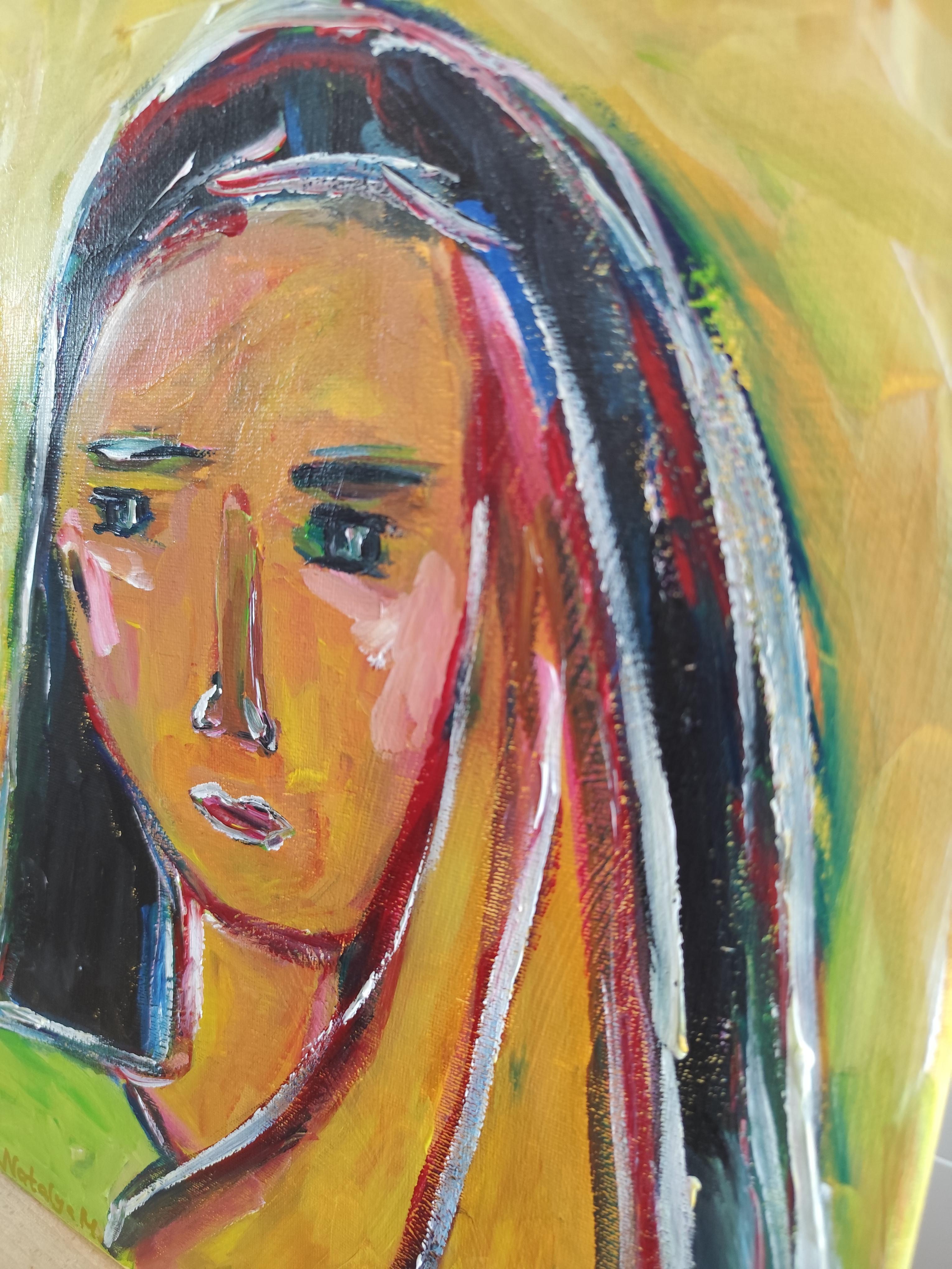 Contemporary abstract figurative portrait woman on canvas 