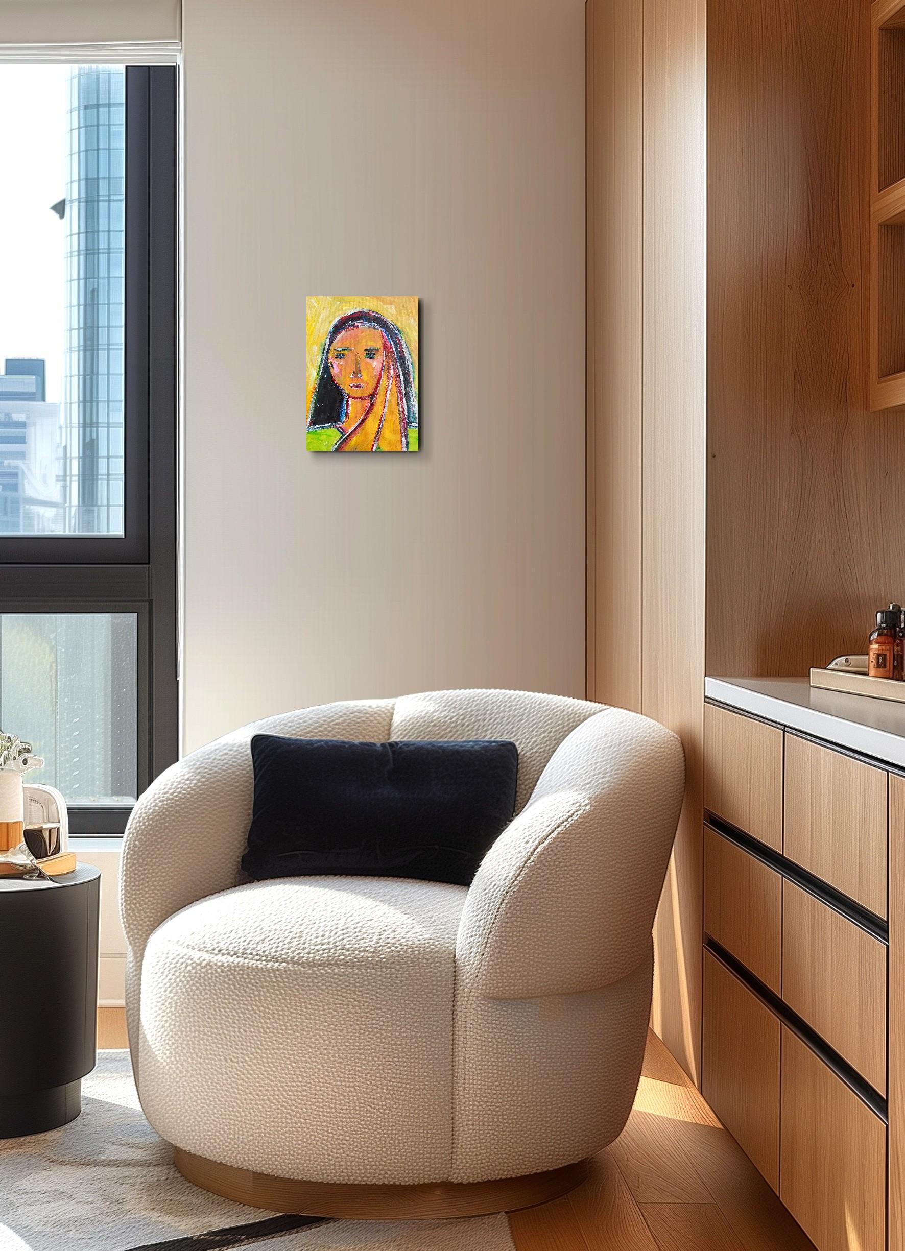 Contemporary abstract figurative portrait woman on canvas 